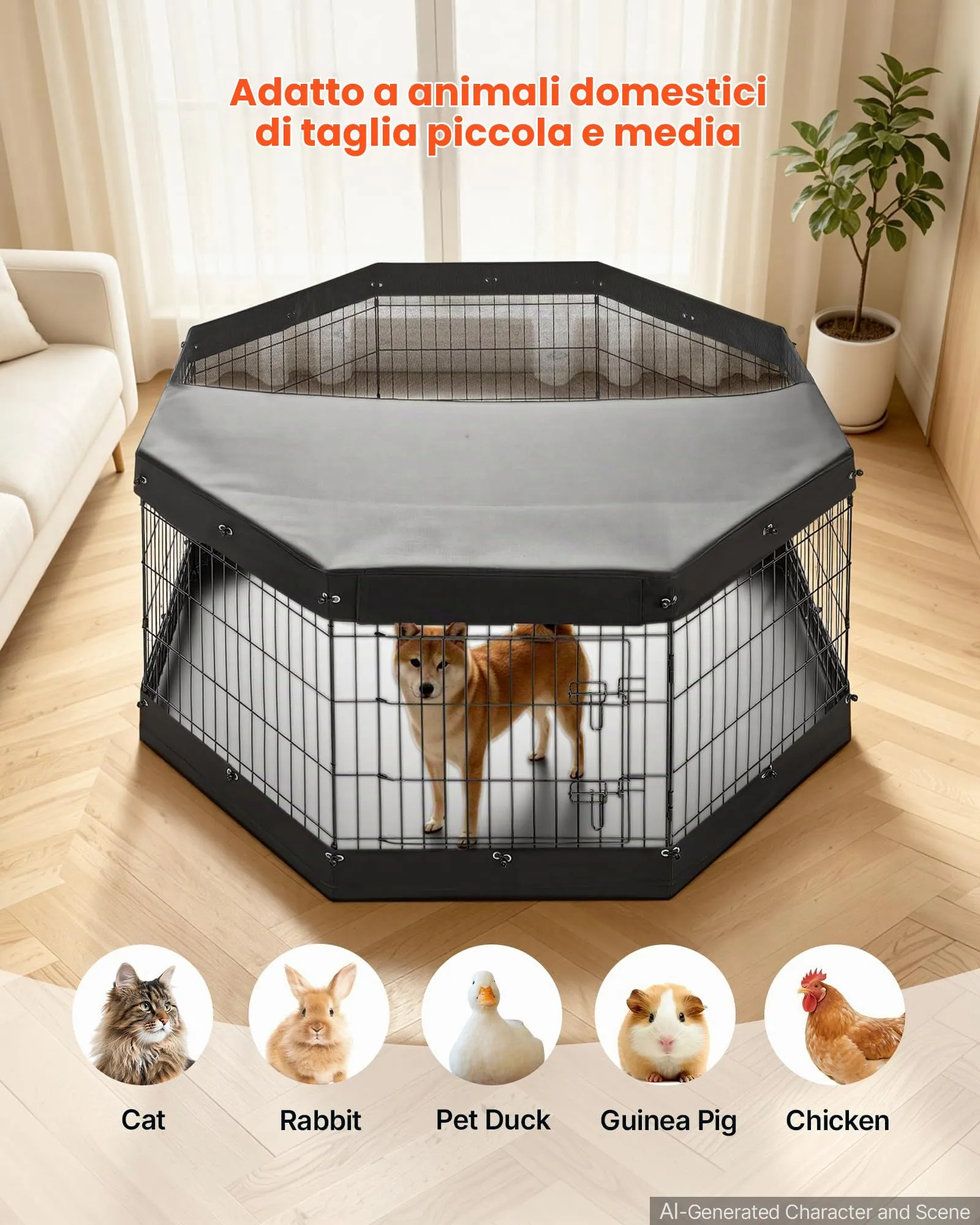 VEVOR Box per Cani da 76 cm con 8 Pannelli Copertura Base Imbottita Nero - immagine 5