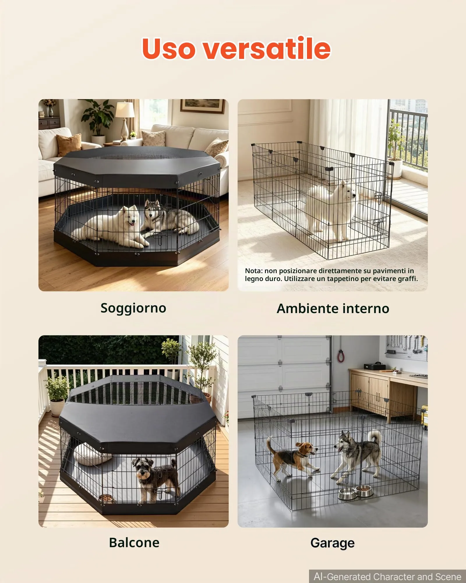 VEVOR Box per Cani da 76 cm con 8 Pannelli Copertura Base Imbottita Nero - immagine 6