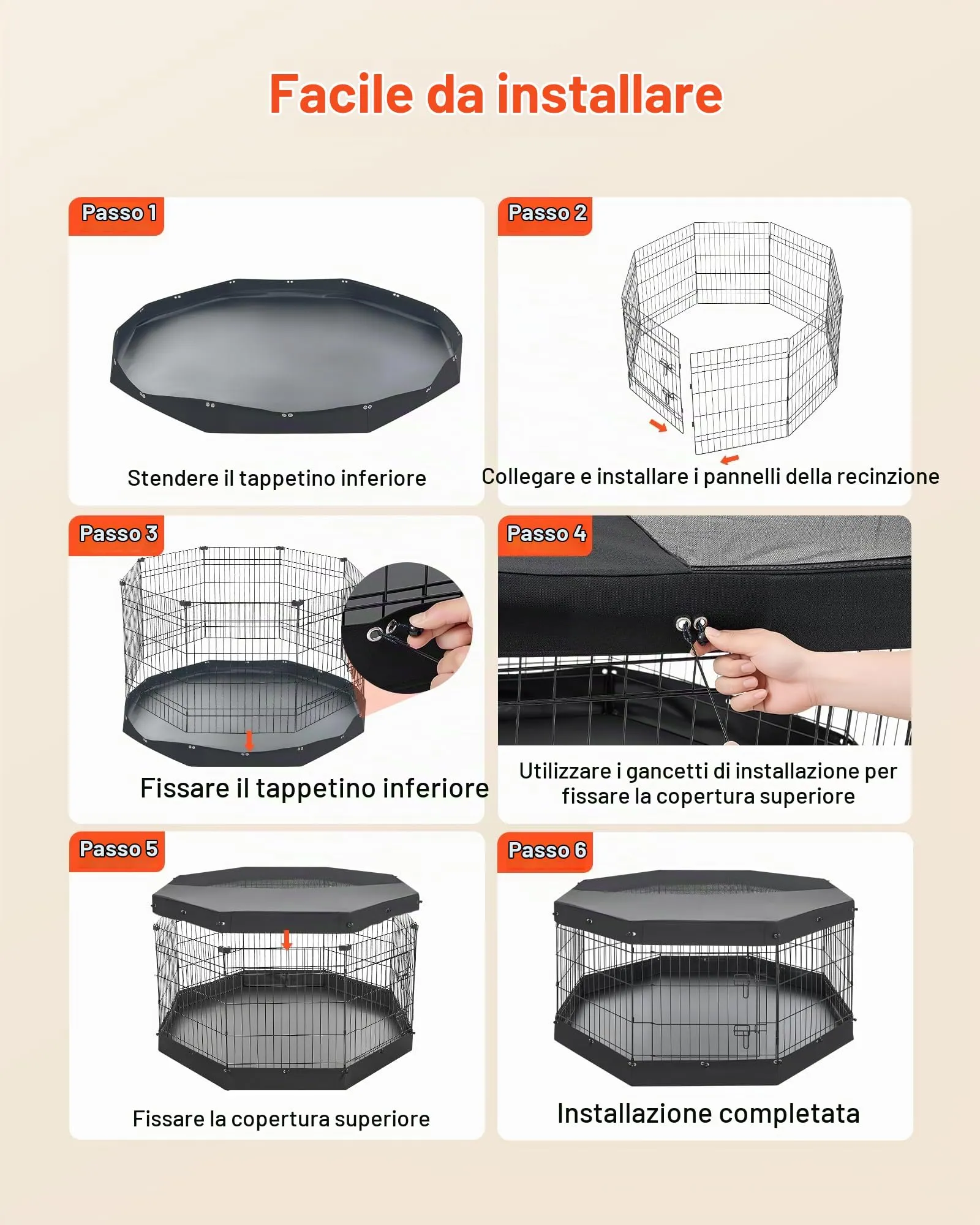 VEVOR Box per Cani da 76 cm con 8 Pannelli Copertura Base Imbottita Nero - immagine 9