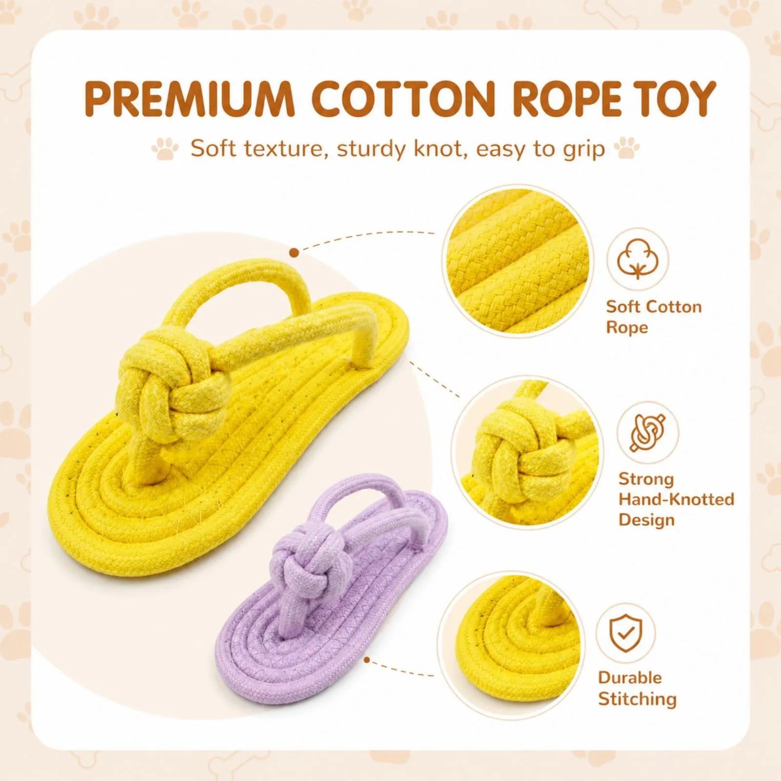 LEFZUR 2 Giocattoli per Cani a Forma di Infradito, 1 Gialla e 1 Viola, con Corda di Canapa e Suono Squittio, Peluche Morbido per Cuccioli, Gioco Interattivo per Masticare e Ridurre lo Stress e l'Ansia - immagine 3