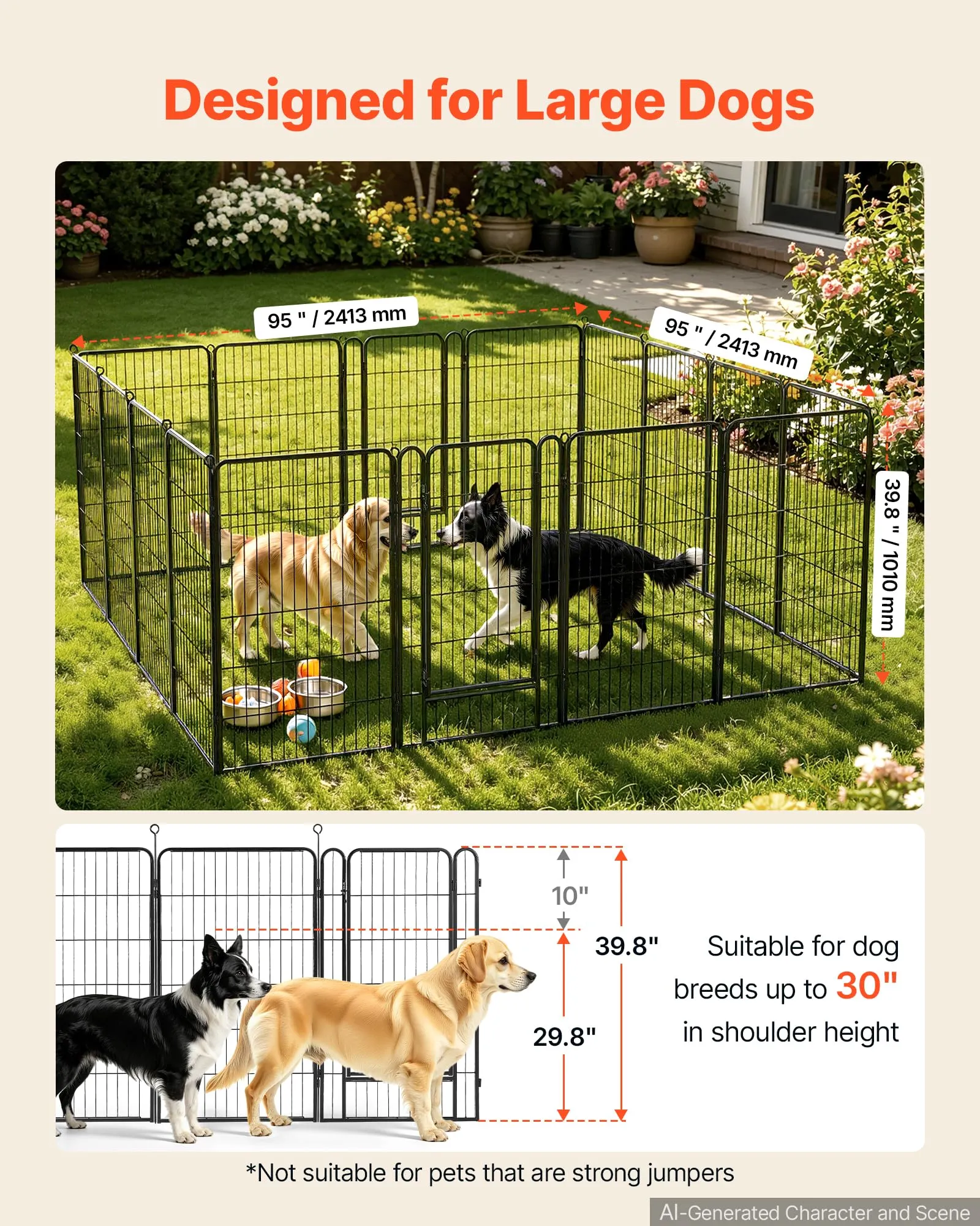 VEVOR Box per Cani da 102 cm 16 Pannelli Pieghevole in Metallo Colore Nero - immagine 2
