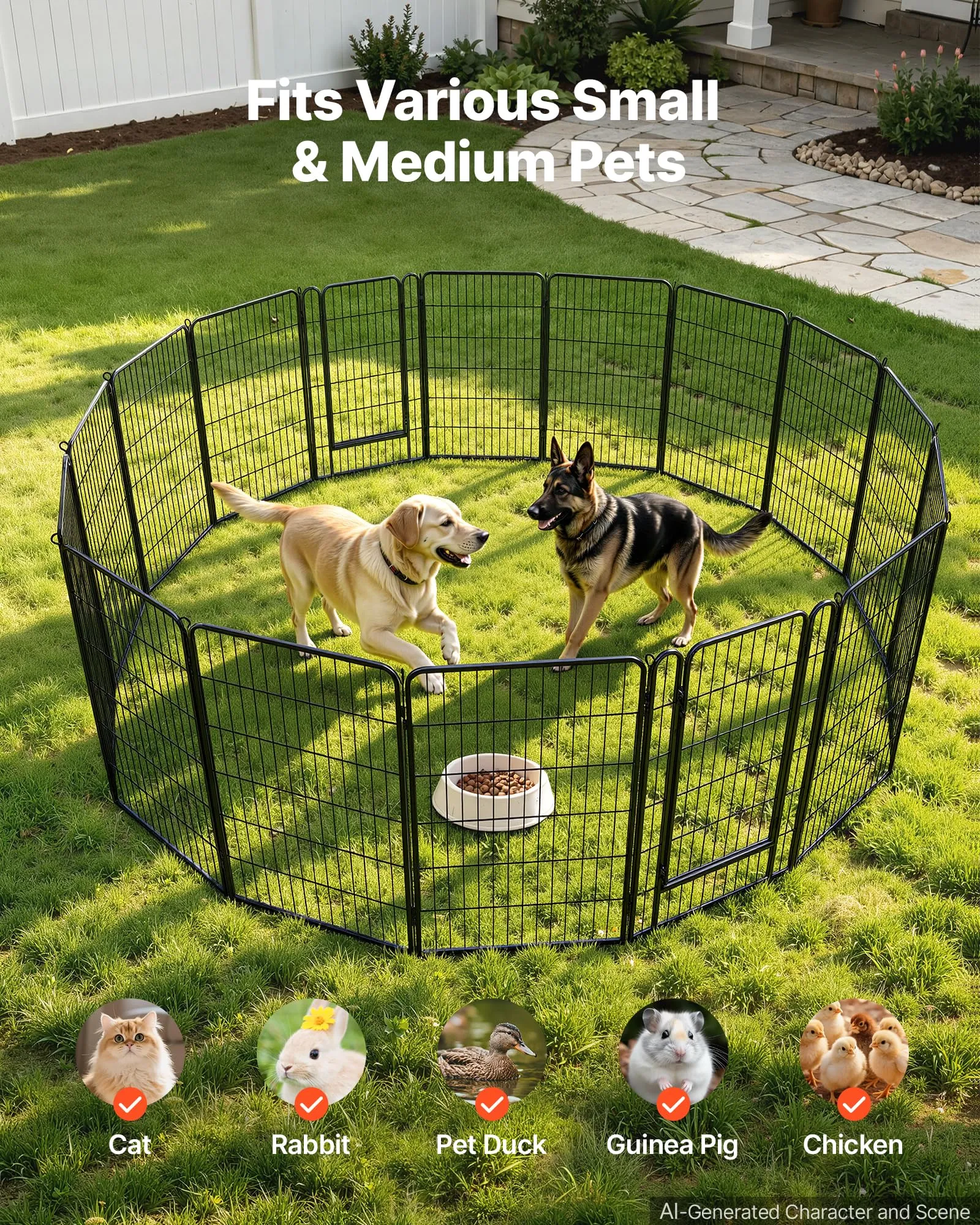 VEVOR Box per Cani da 102 cm 16 Pannelli Pieghevole in Metallo Colore Nero - immagine 4