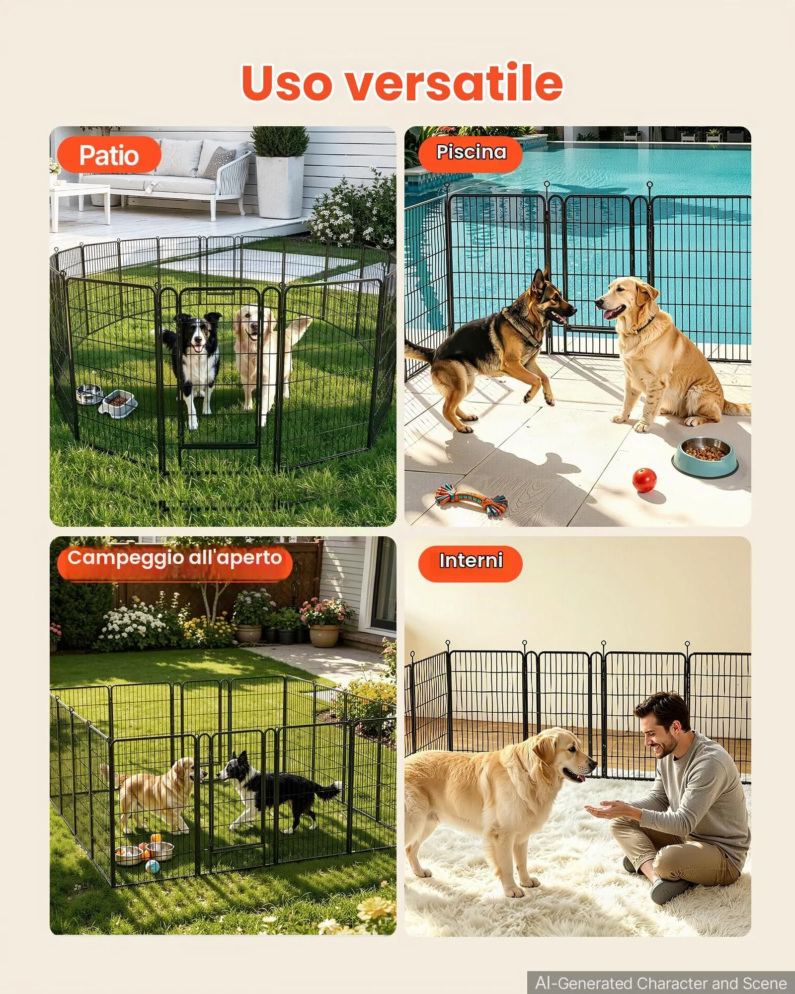 VEVOR Box per Cani da 102 cm 16 Pannelli Pieghevole in Metallo Colore Nero - immagine 5
