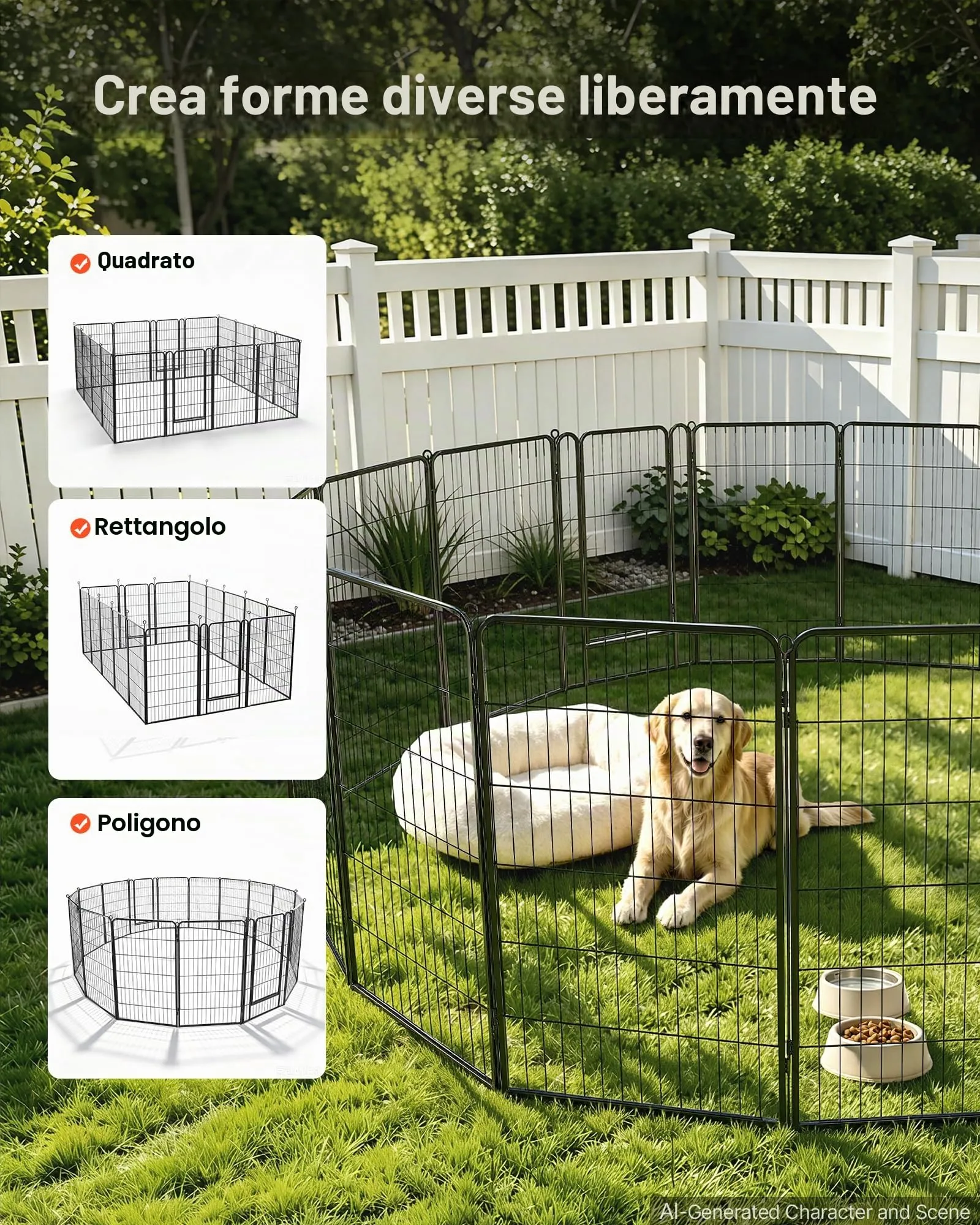 VEVOR Box per Cani da 102 cm 16 Pannelli Pieghevole in Metallo Colore Nero - immagine 6