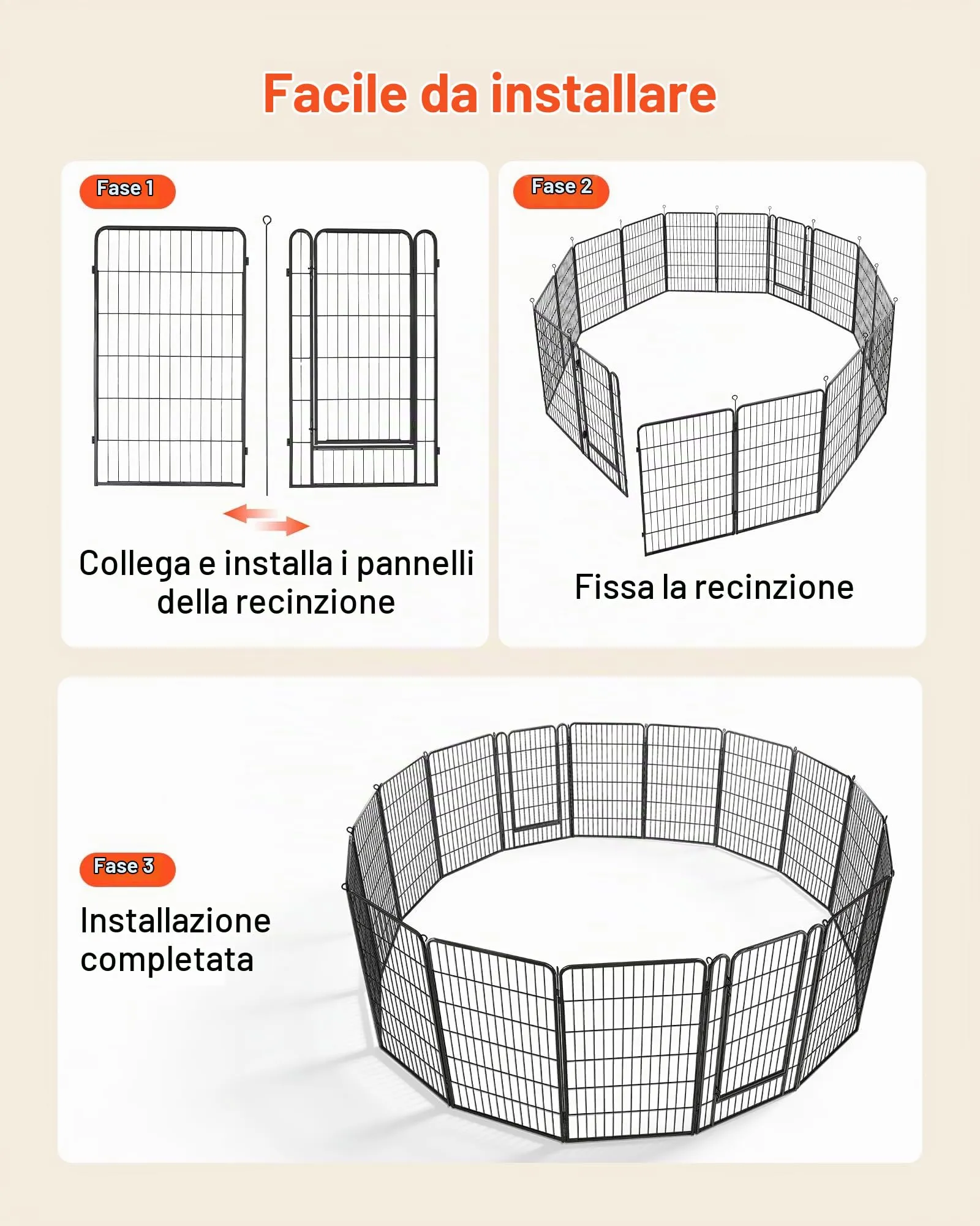 VEVOR Box per Cani da 102 cm 16 Pannelli Pieghevole in Metallo Colore Nero - immagine 7