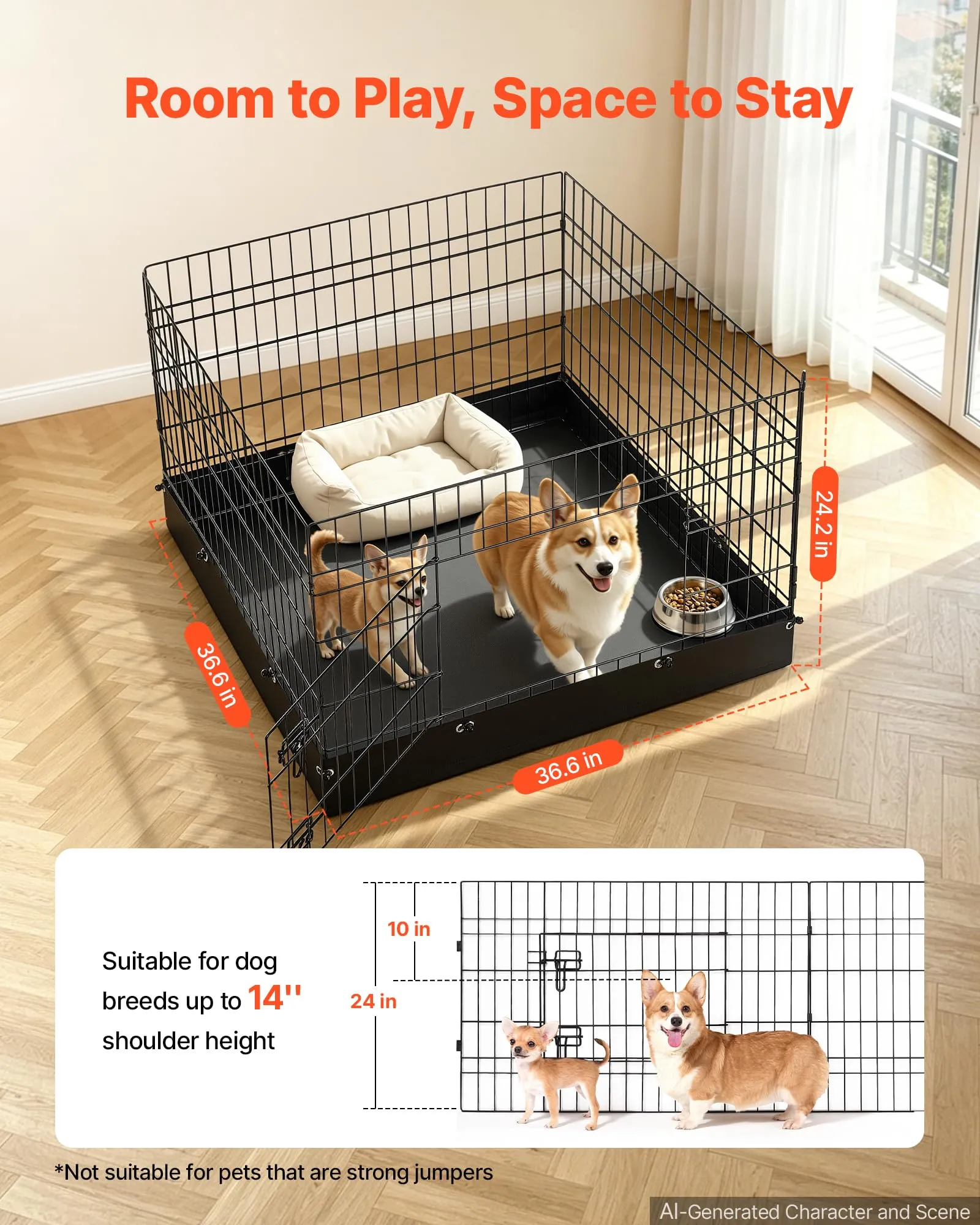 VEVOR Box per Cani da 61 cm a 4 Pannelli Pieghevole con Base Imbottita - immagine 2