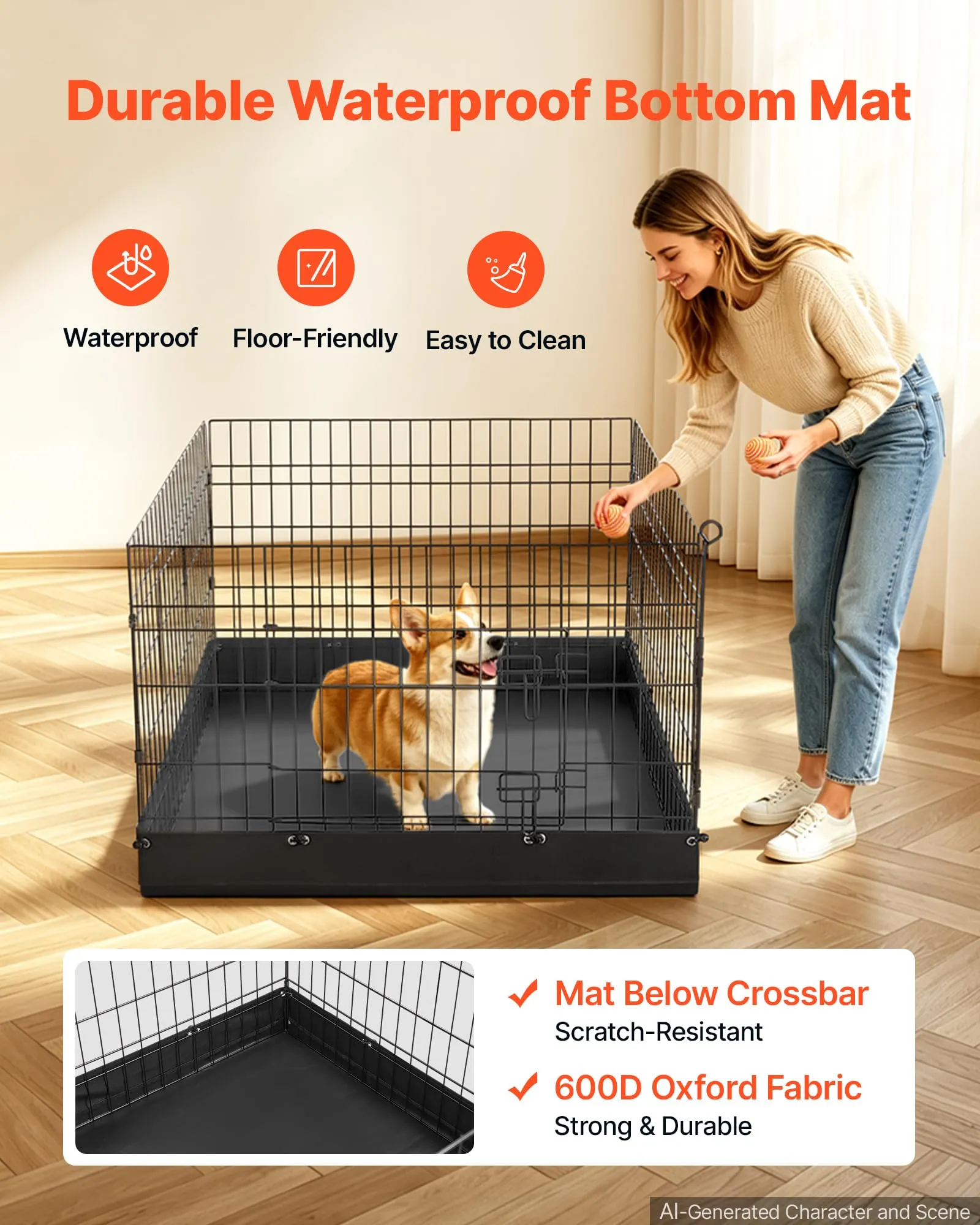 VEVOR Box per Cani da 61 cm a 4 Pannelli Pieghevole con Base Imbottita - immagine 4