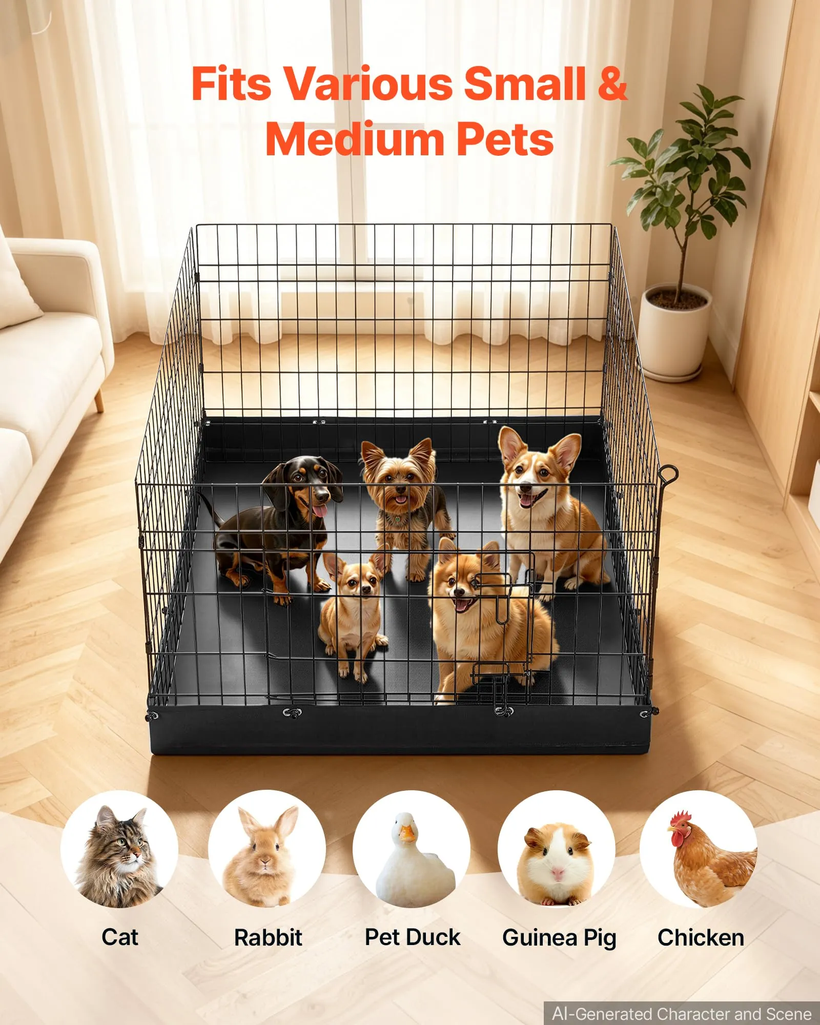 VEVOR Box per Cani da 61 cm a 4 Pannelli Pieghevole con Base Imbottita - immagine 5