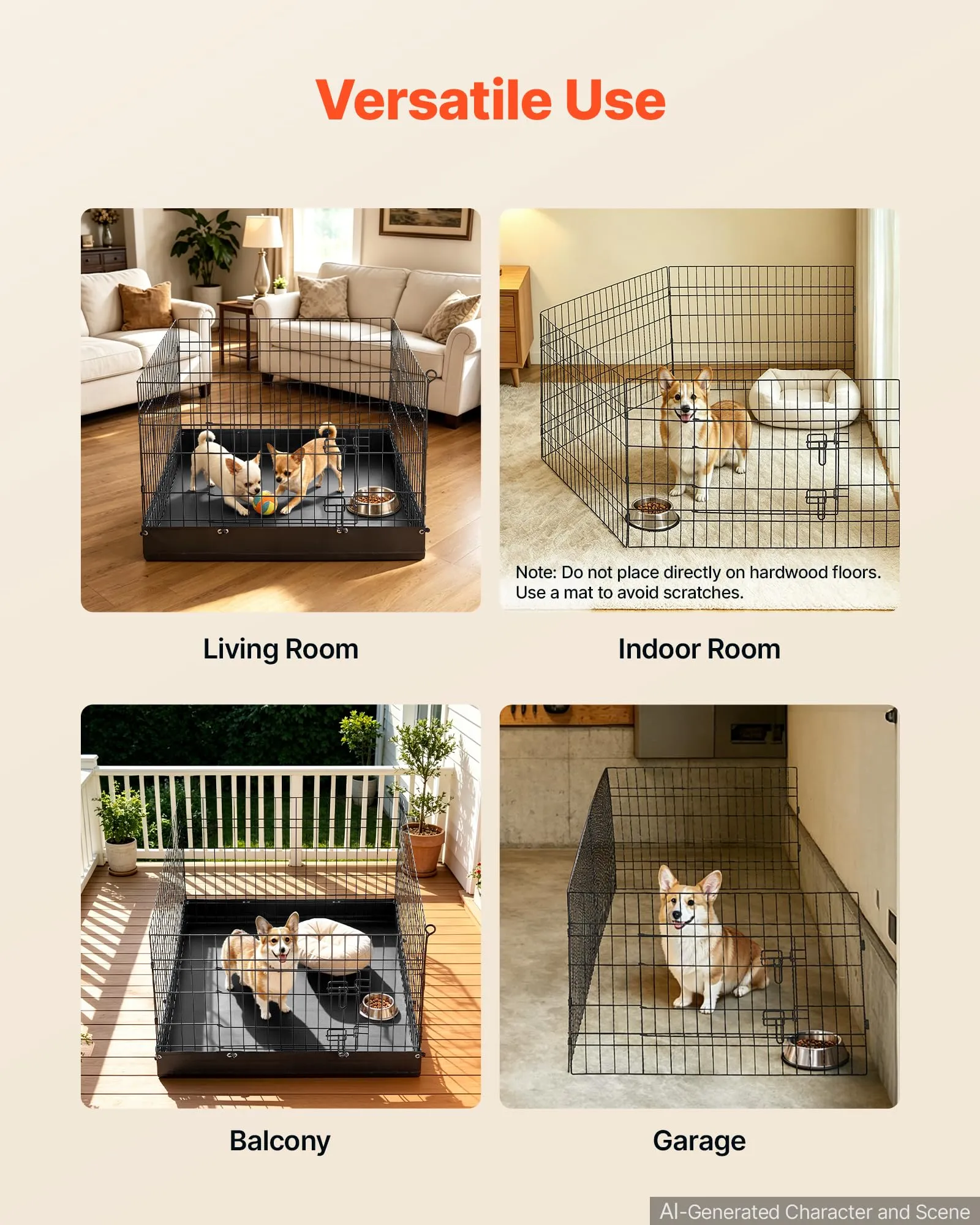 VEVOR Box per Cani da 61 cm a 4 Pannelli Pieghevole con Base Imbottita - immagine 6