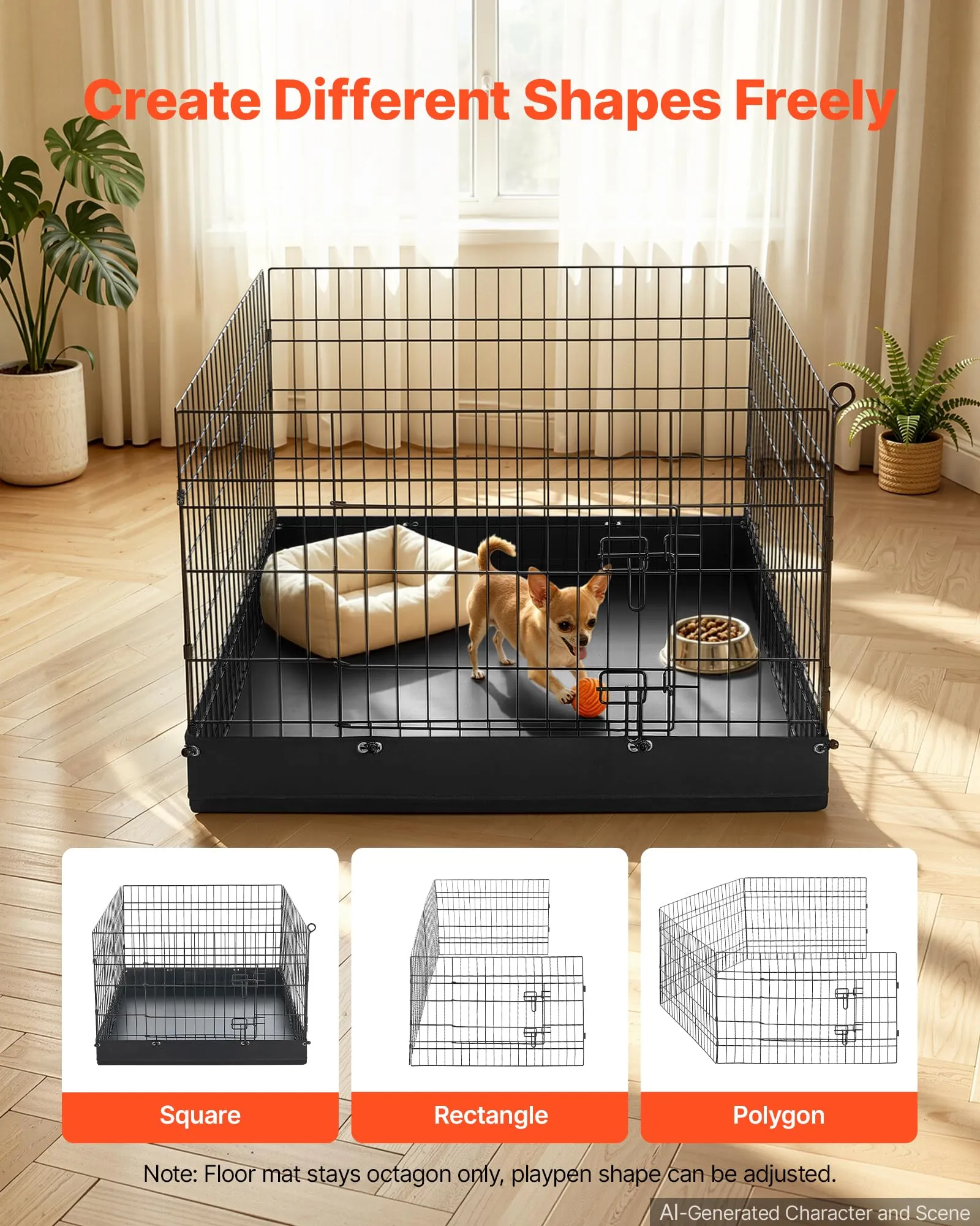 VEVOR Box per Cani da 61 cm a 4 Pannelli Pieghevole con Base Imbottita - immagine 8