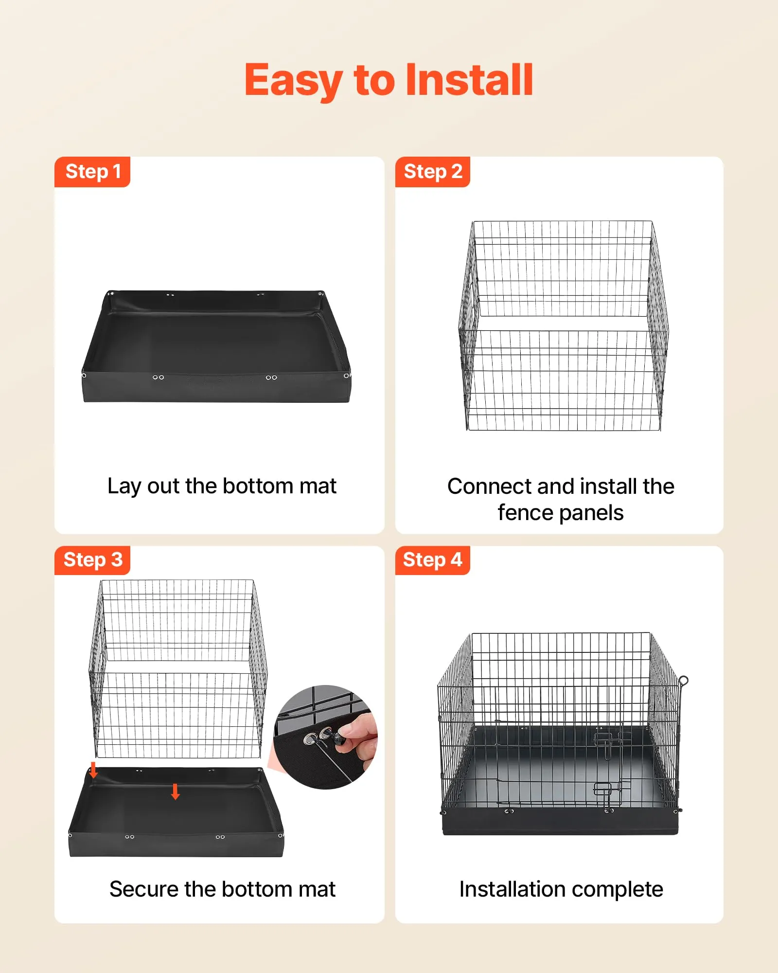 VEVOR Box per Cani da 61 cm a 4 Pannelli Pieghevole con Base Imbottita - immagine 9