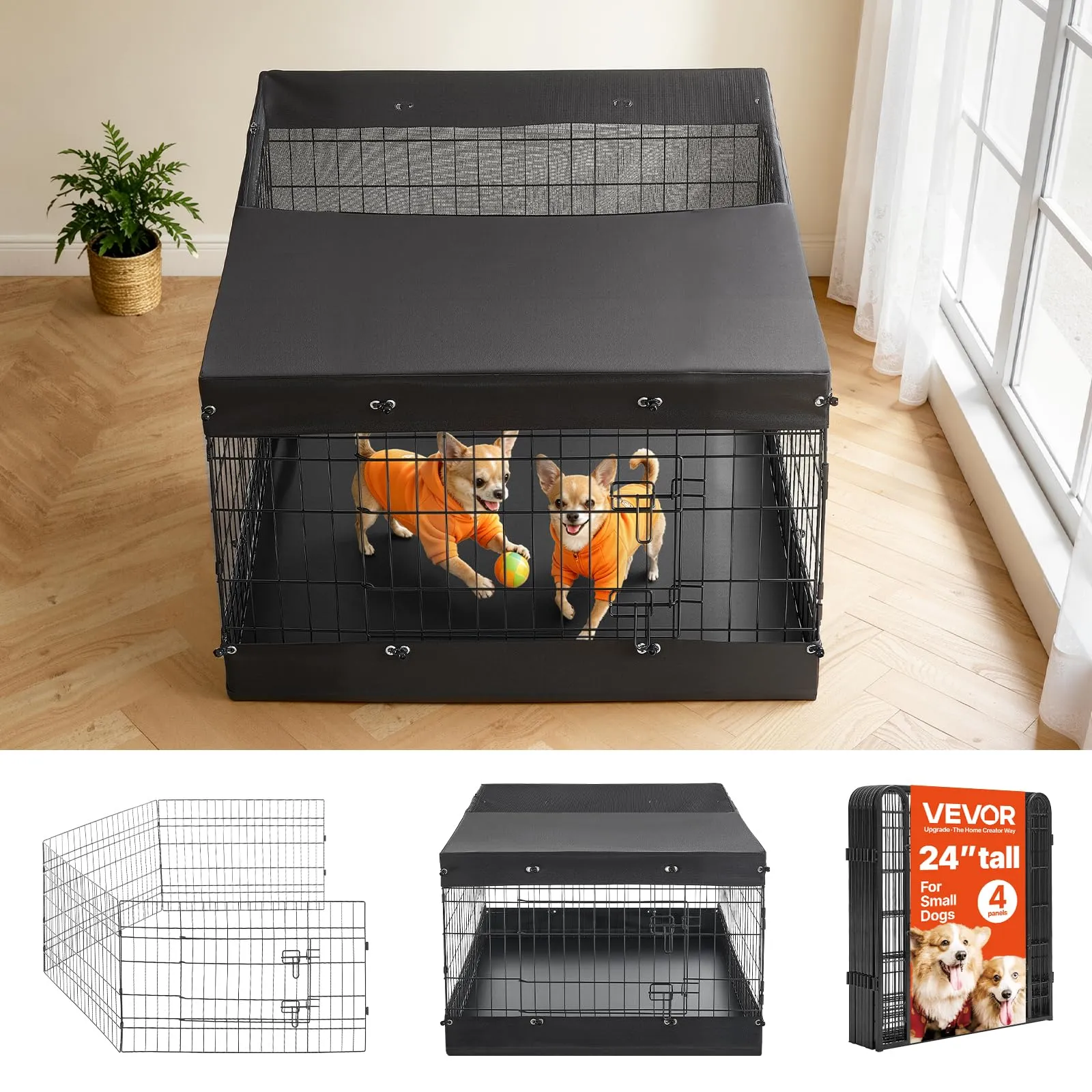 VEVOR Box per Cani da 61 cm 4 Pannelli Copertura Superiore e Base Imbottita - immagine 1