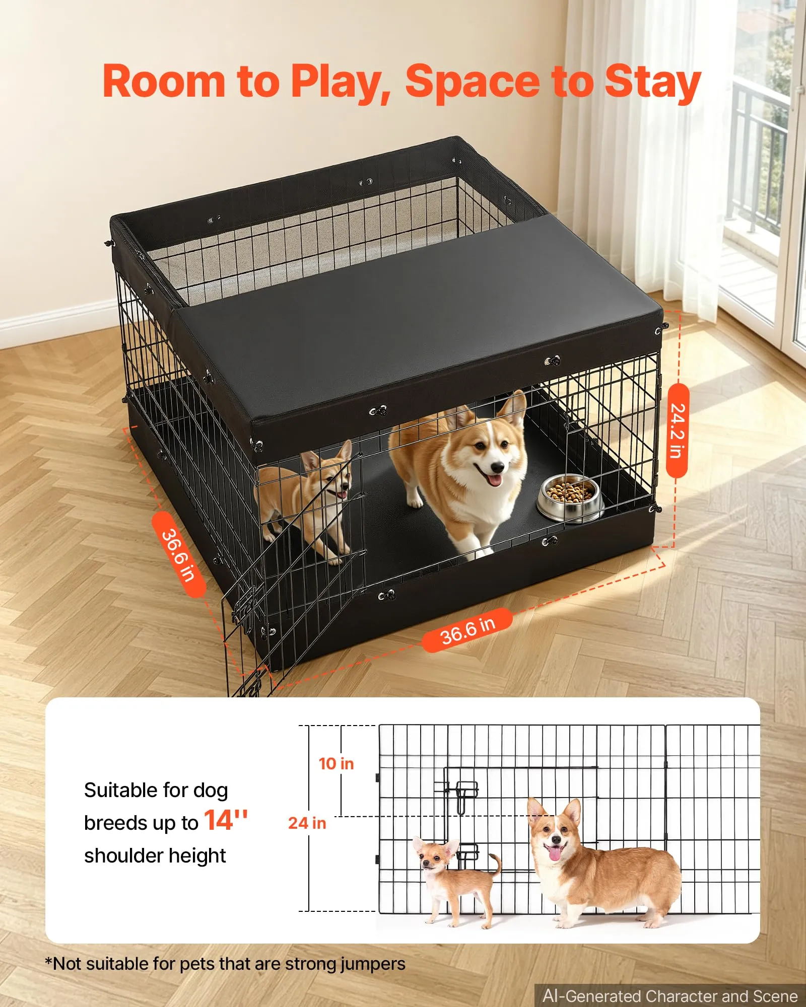 VEVOR Box per Cani da 61 cm 4 Pannelli Copertura Superiore e Base Imbottita - immagine 2
