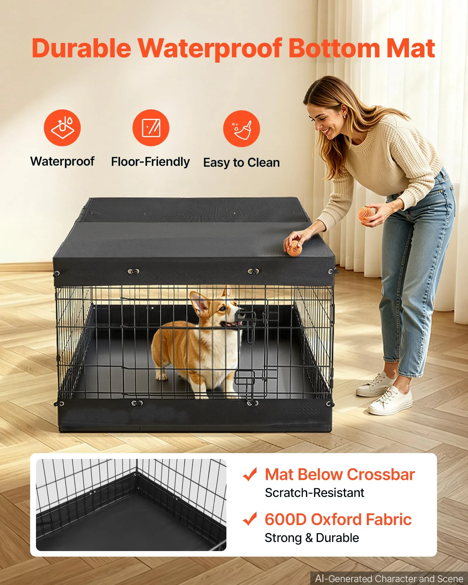 VEVOR Box per Cani da 61 cm 4 Pannelli Copertura Superiore e Base Imbottita - immagine 4