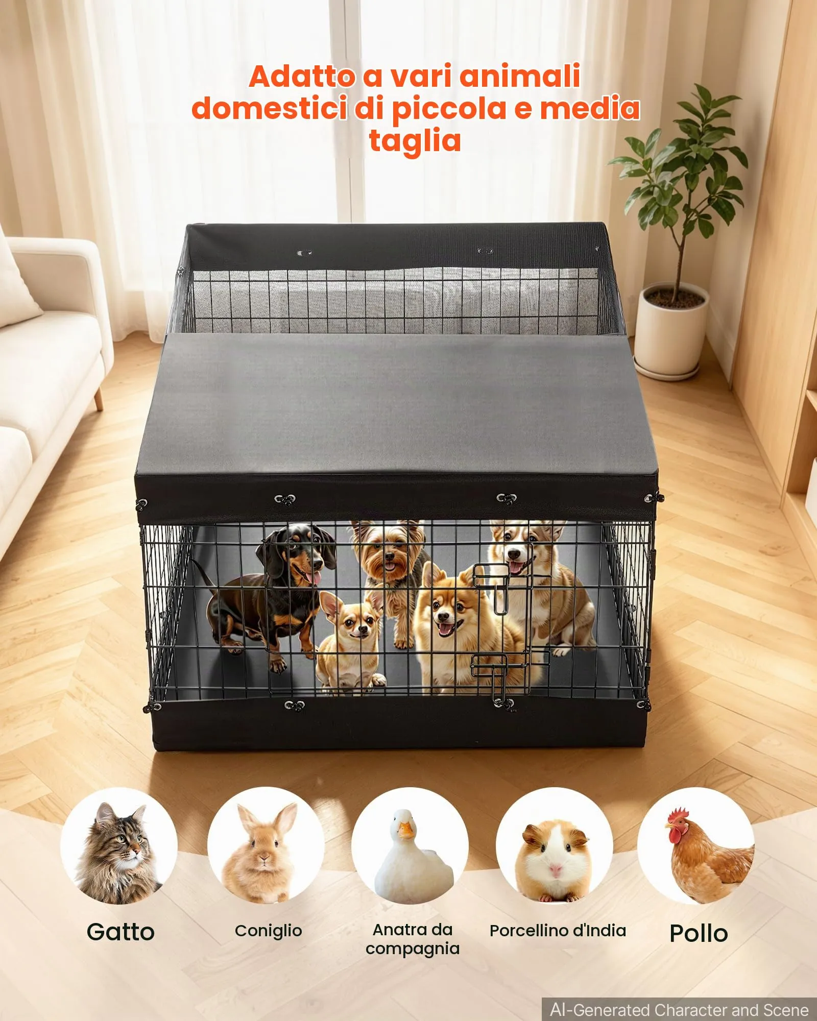 VEVOR Box per Cani da 61 cm 4 Pannelli Copertura Superiore e Base Imbottita - immagine 5