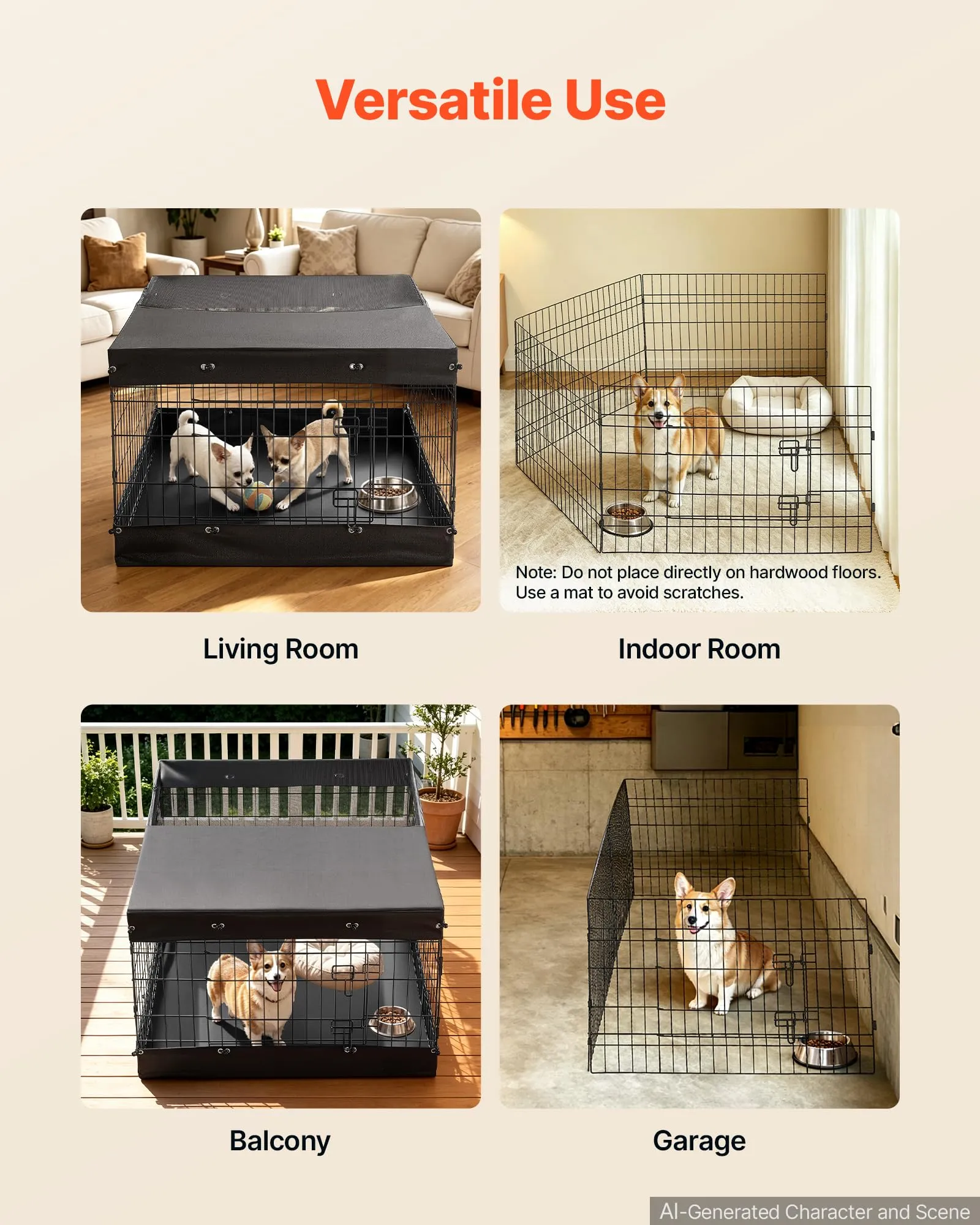 VEVOR Box per Cani da 61 cm 4 Pannelli Copertura Superiore e Base Imbottita - immagine 6