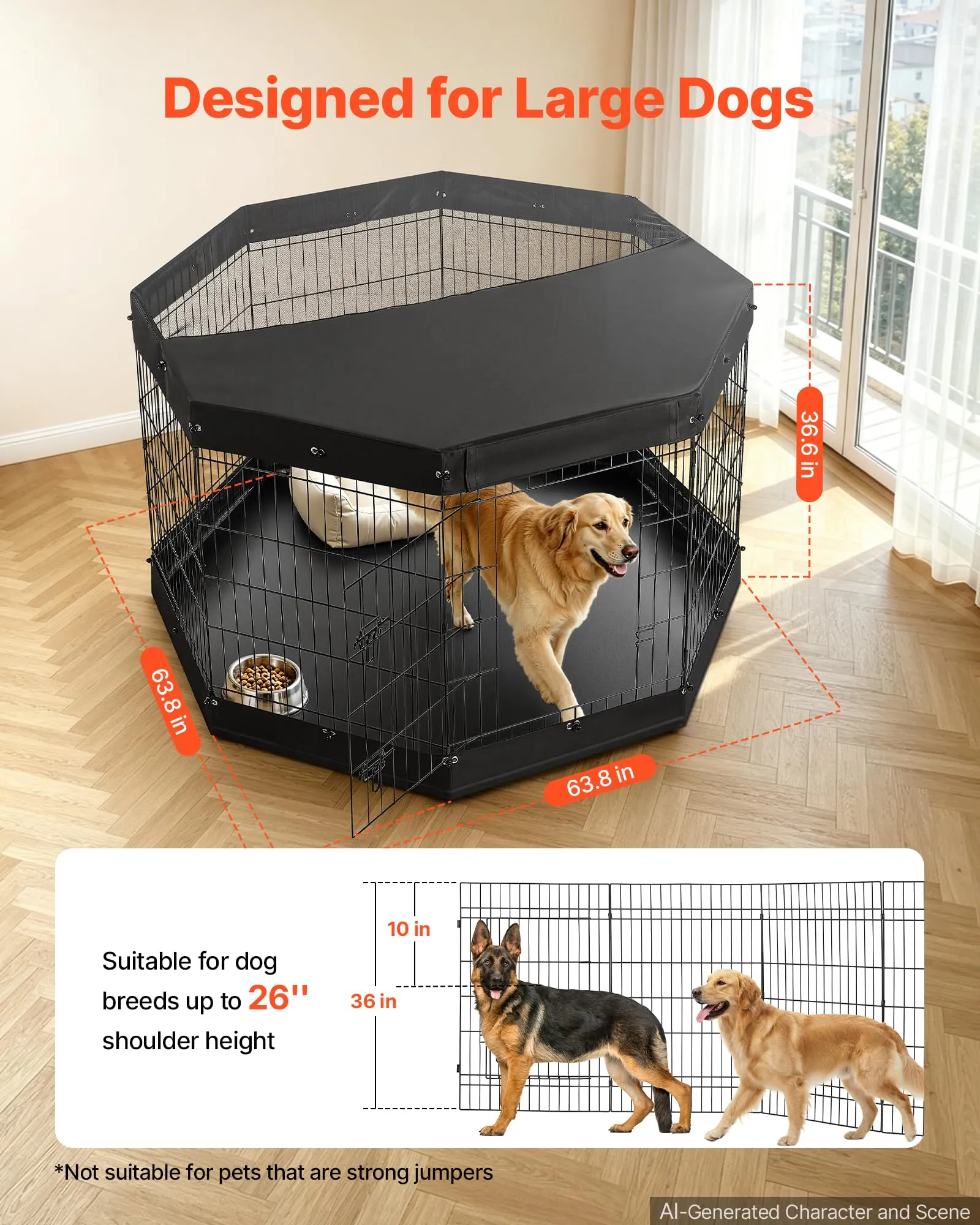 VEVOR Box per Cani da 91 cm 8 Pannelli Copertura Superiore e Base Imbottita - immagine 2