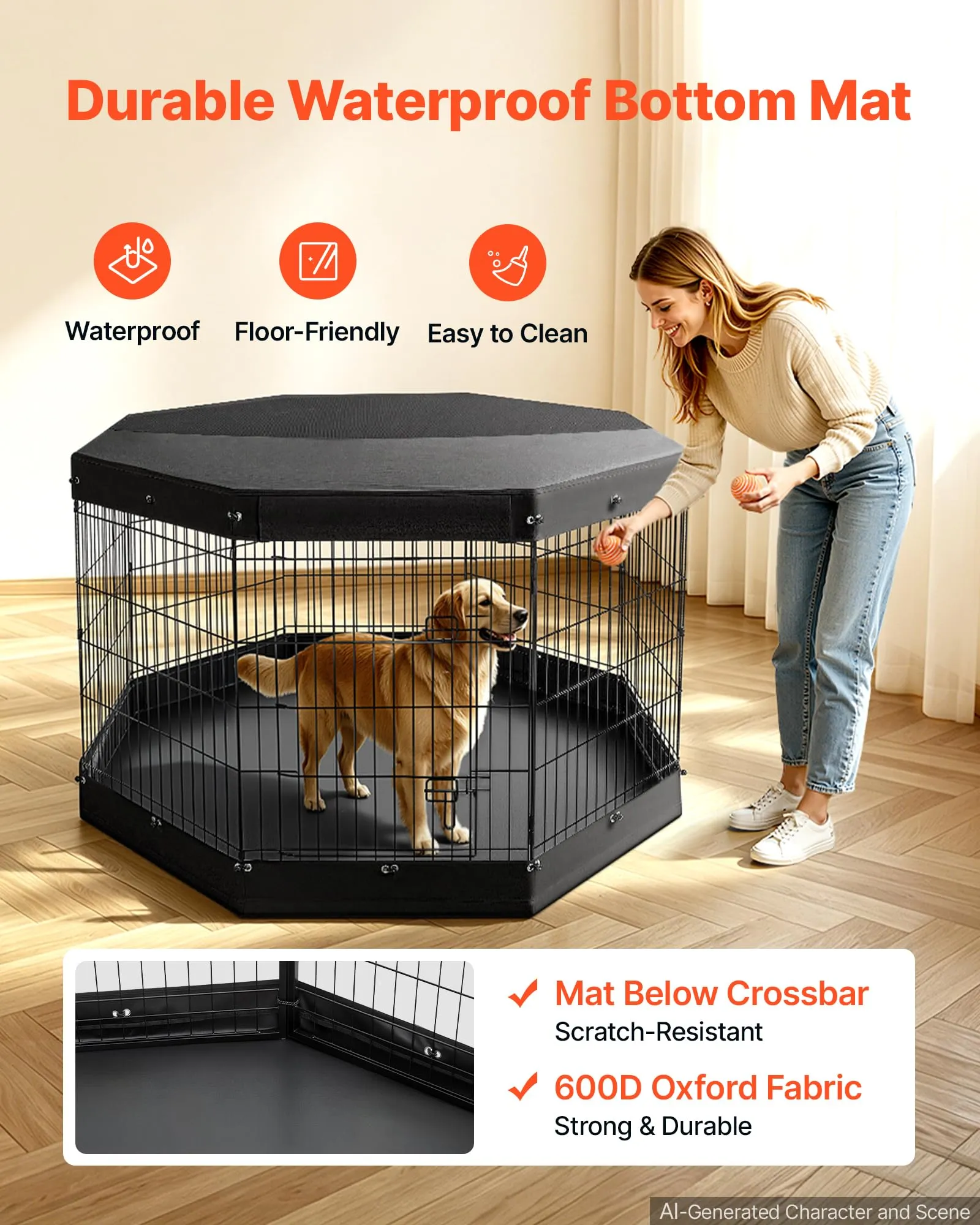 VEVOR Box per Cani da 91 cm 8 Pannelli Copertura Superiore e Base Imbottita - immagine 4