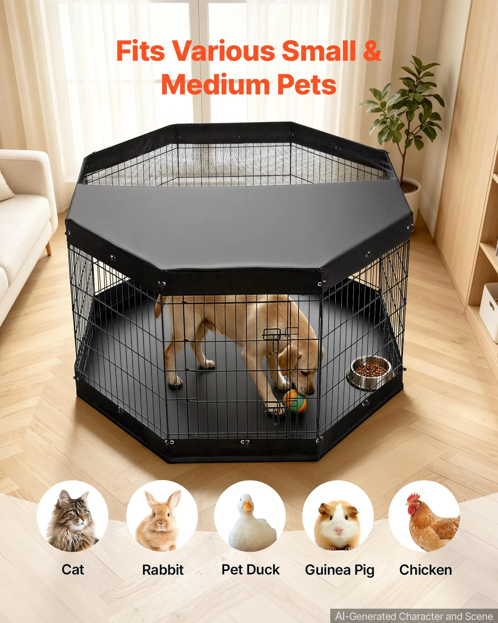 VEVOR Box per Cani da 91 cm 8 Pannelli Copertura Superiore e Base Imbottita - immagine 5