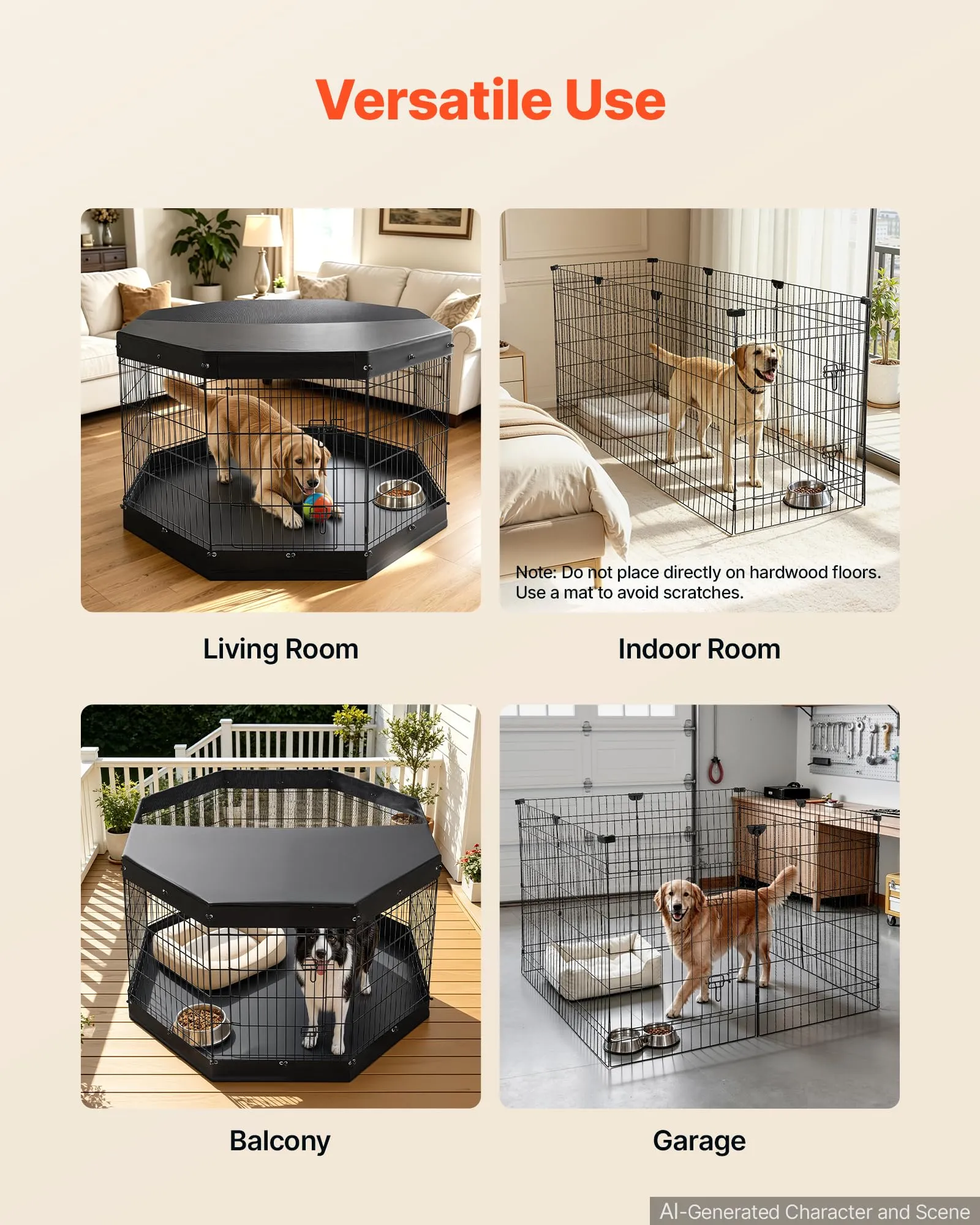 VEVOR Box per Cani da 91 cm 8 Pannelli Copertura Superiore e Base Imbottita - immagine 6