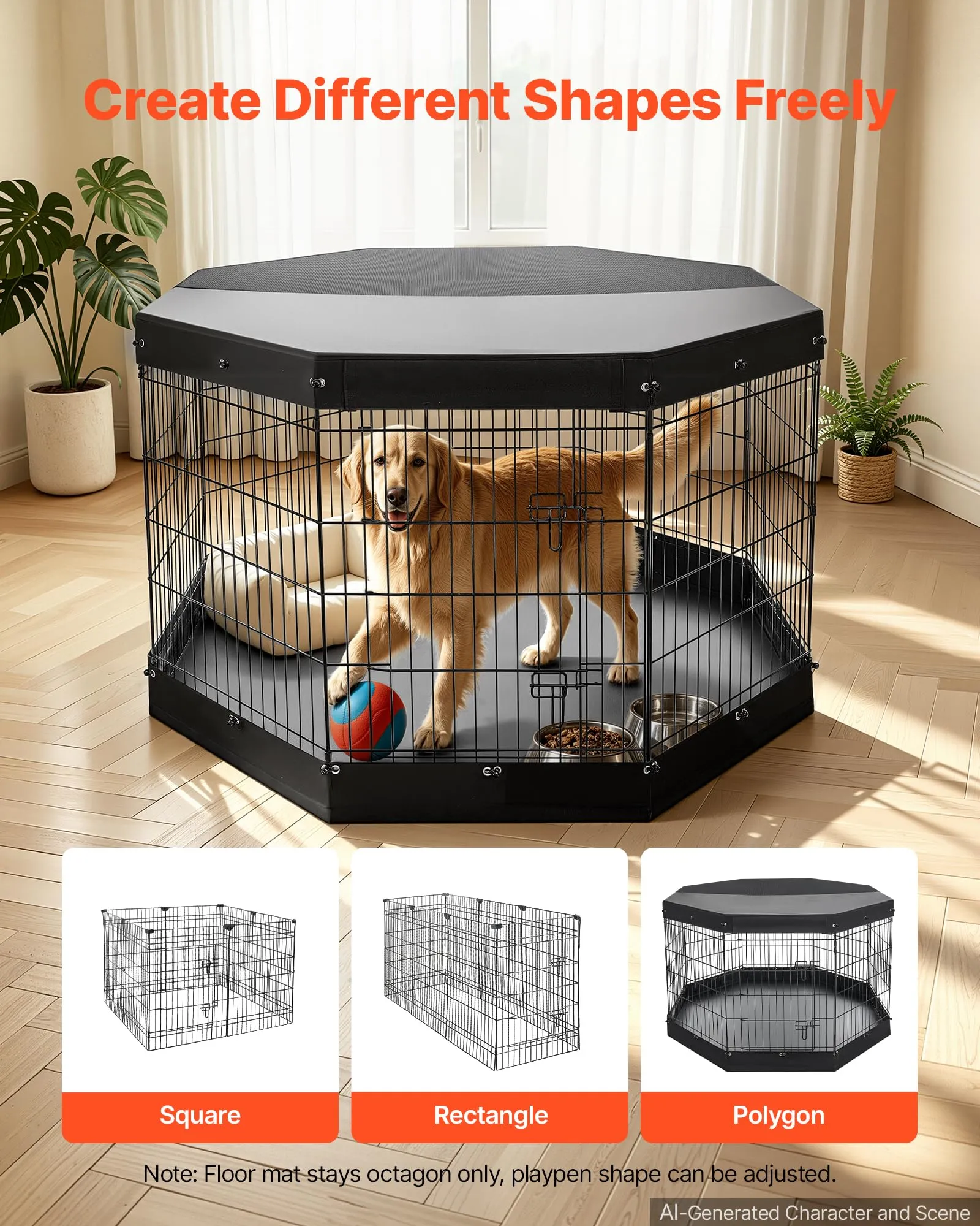 VEVOR Box per Cani da 91 cm 8 Pannelli Copertura Superiore e Base Imbottita - immagine 8