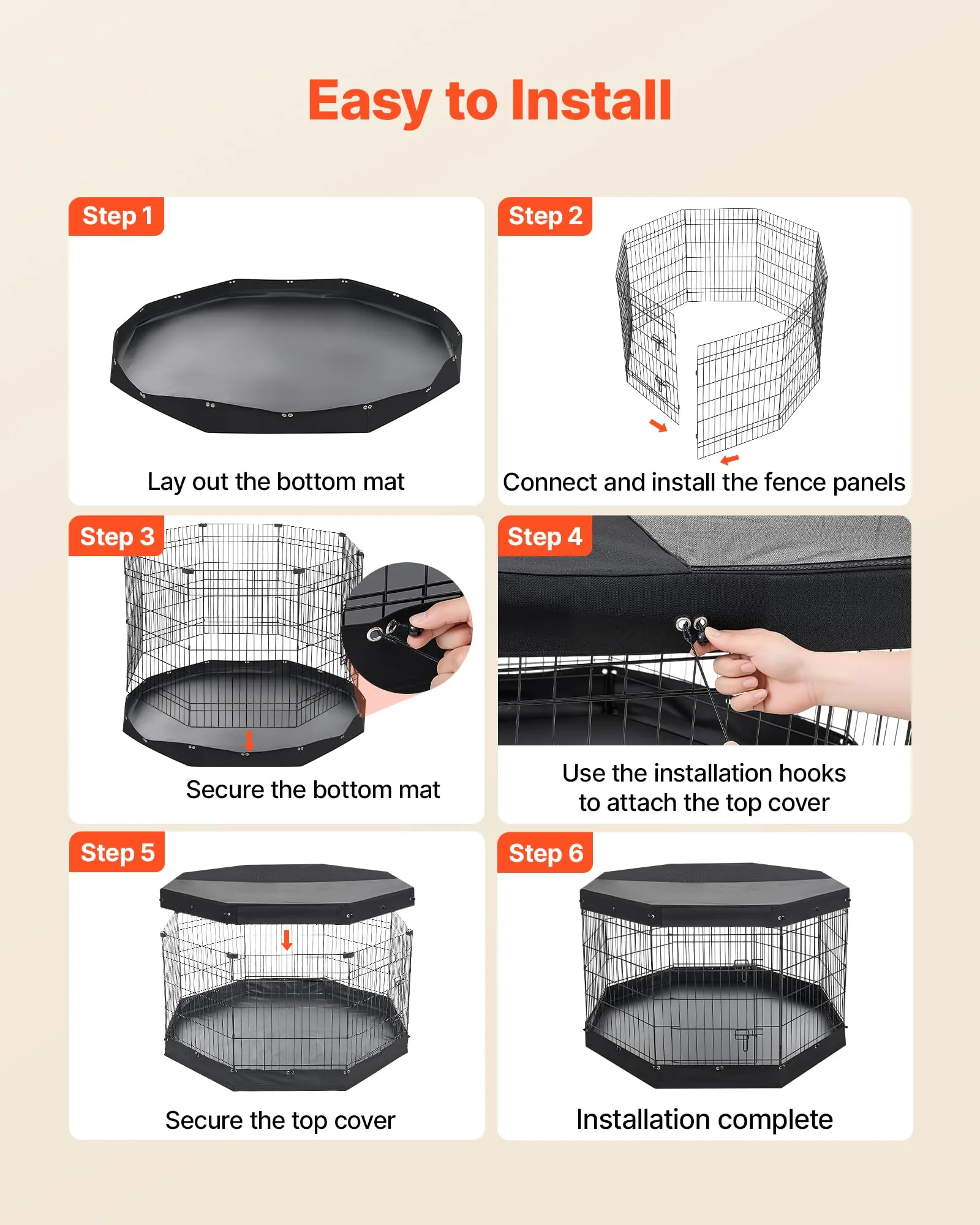 VEVOR Box per Cani da 91 cm 8 Pannelli Copertura Superiore e Base Imbottita - immagine 9