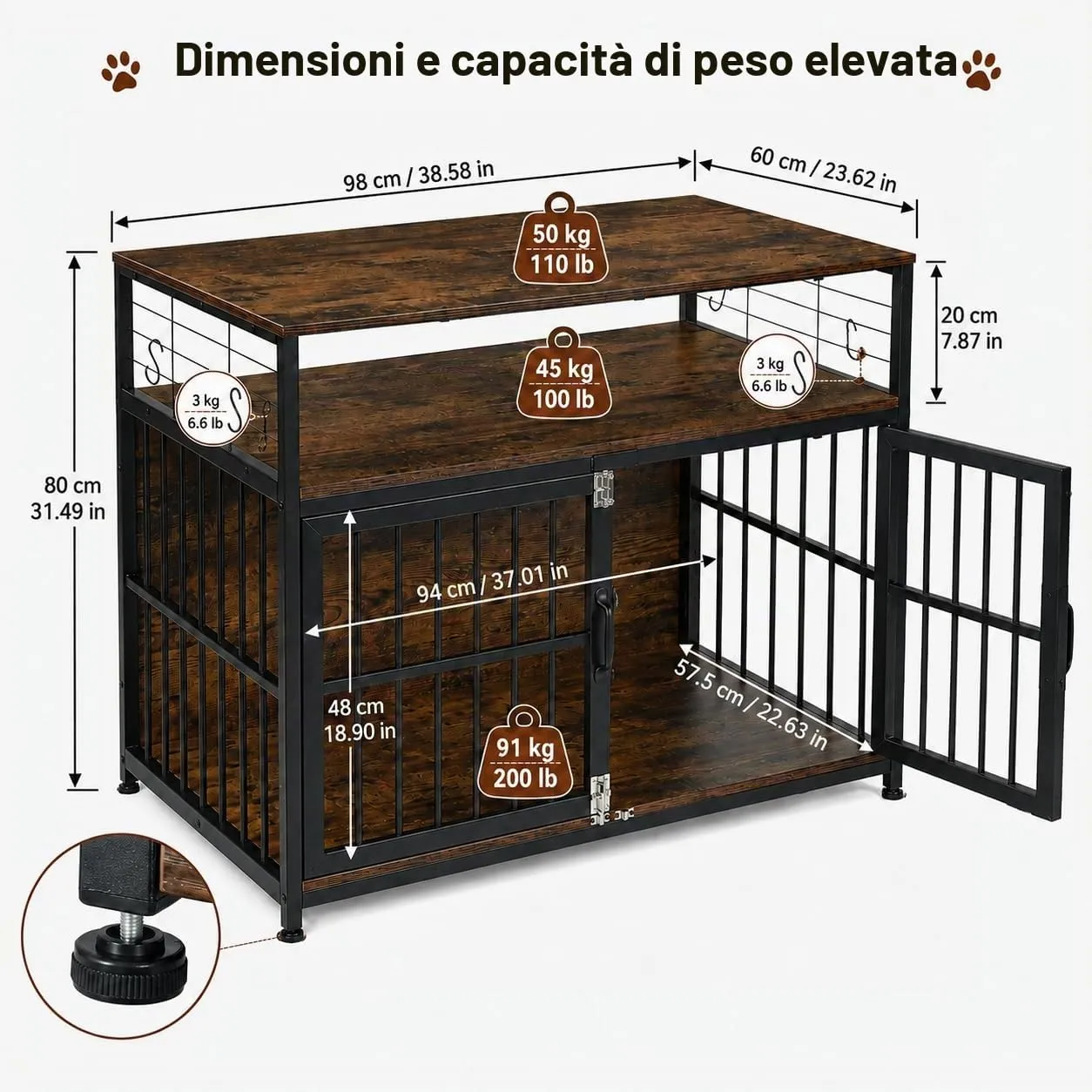 EGGREE Gabbia per Cani, Interno 94 cm, Doppia Porta, 2 Ripiani, Marrone - immagine 2