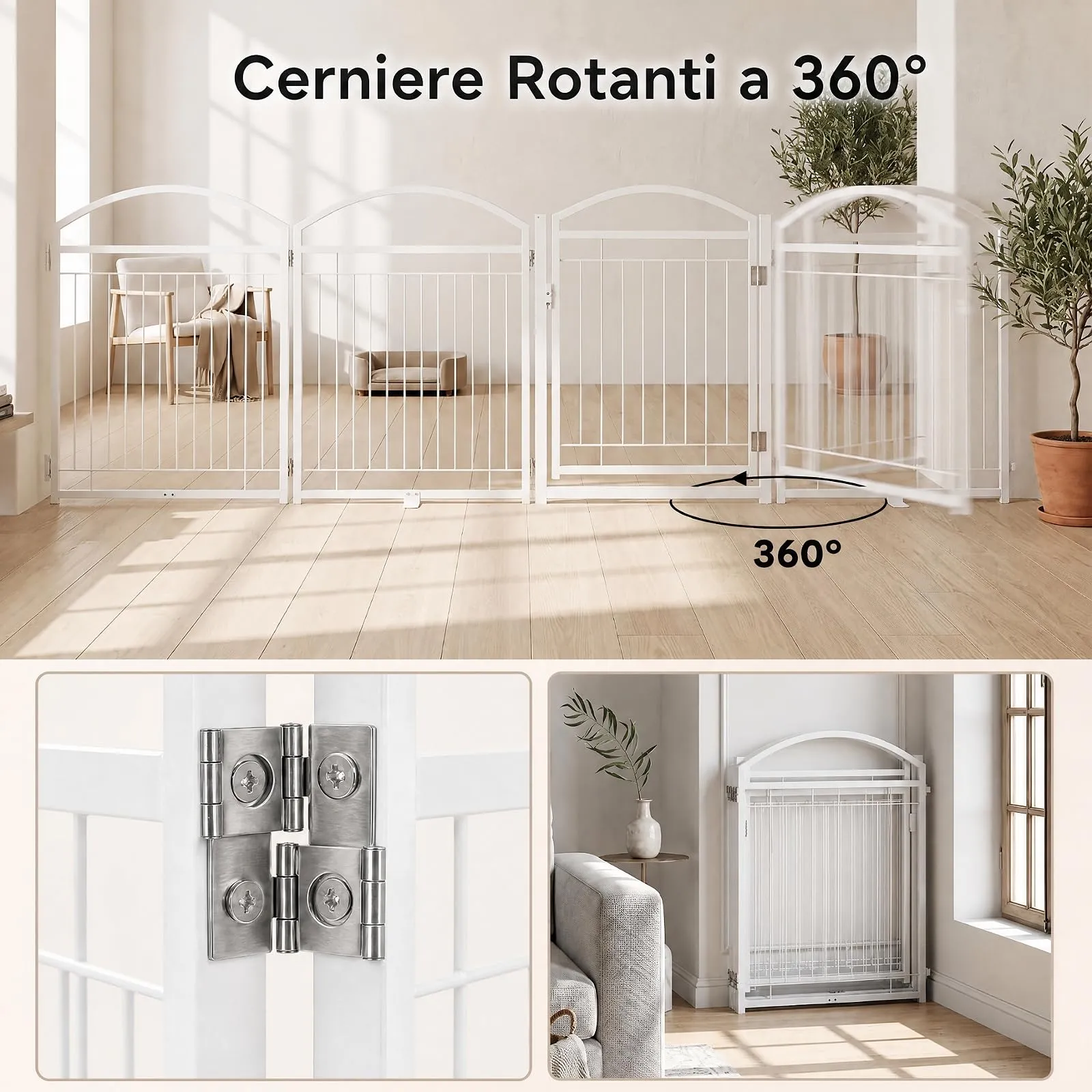 COSTWAY Recinto per Cani da Interno ed Esterno con 4 Pannelli (Bianco) - immagine 6