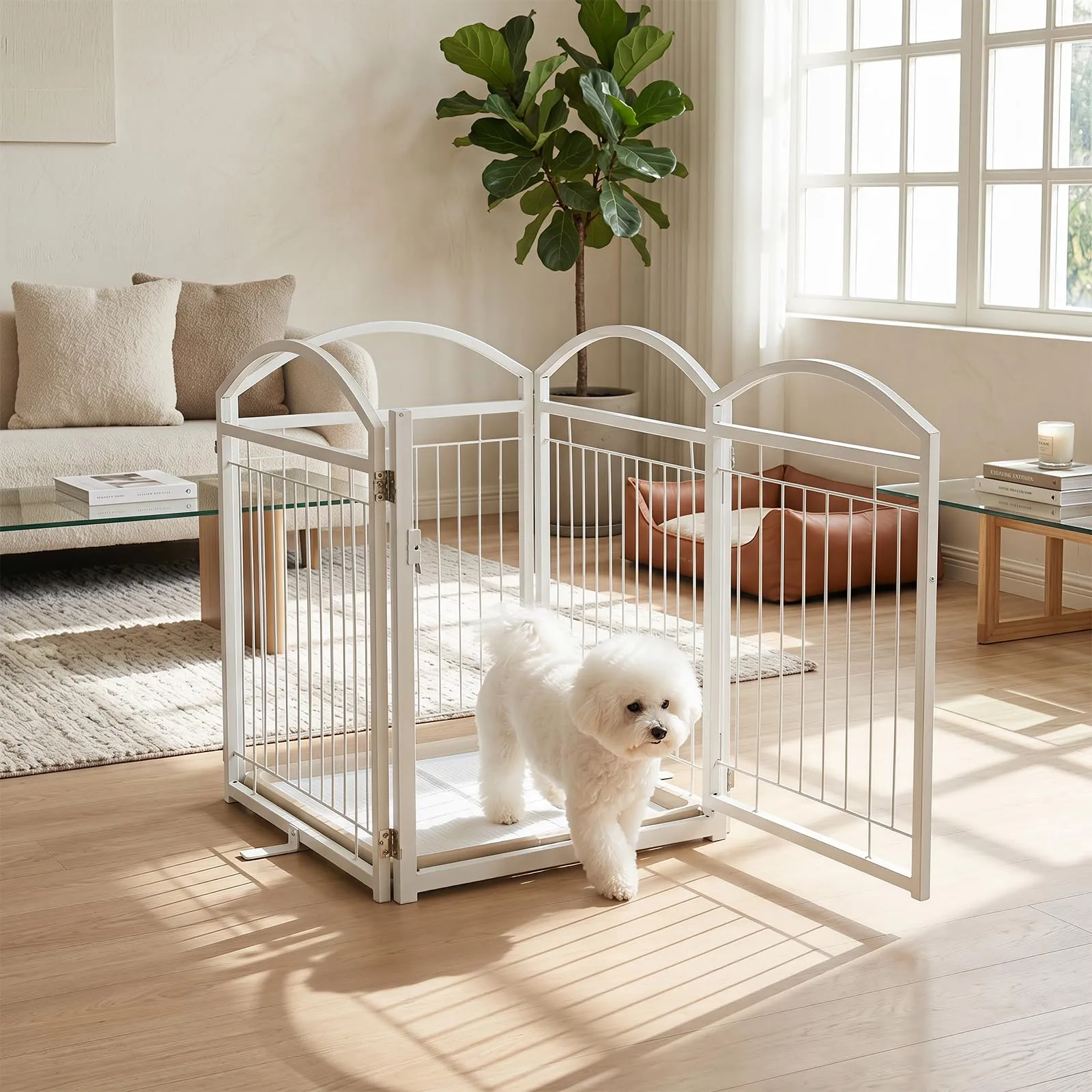 COSTWAY Recinto per Cani da Interno ed Esterno con 4 Pannelli (Bianco) - immagine 7
