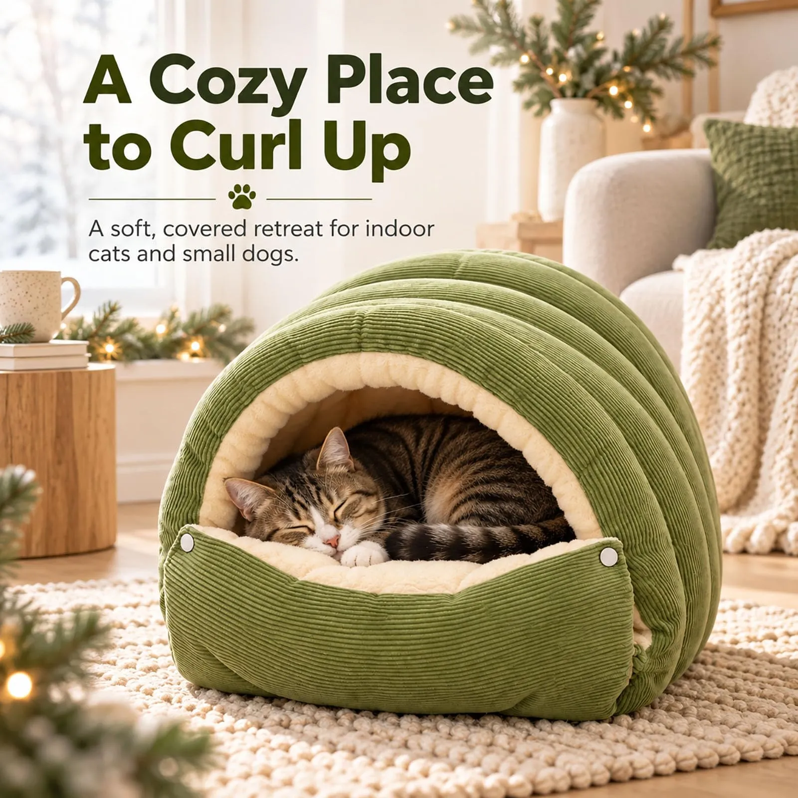 Cuccia a Igloo per Cani, Cuccia Grotta per Gatto (Verde,M) - immagine 2