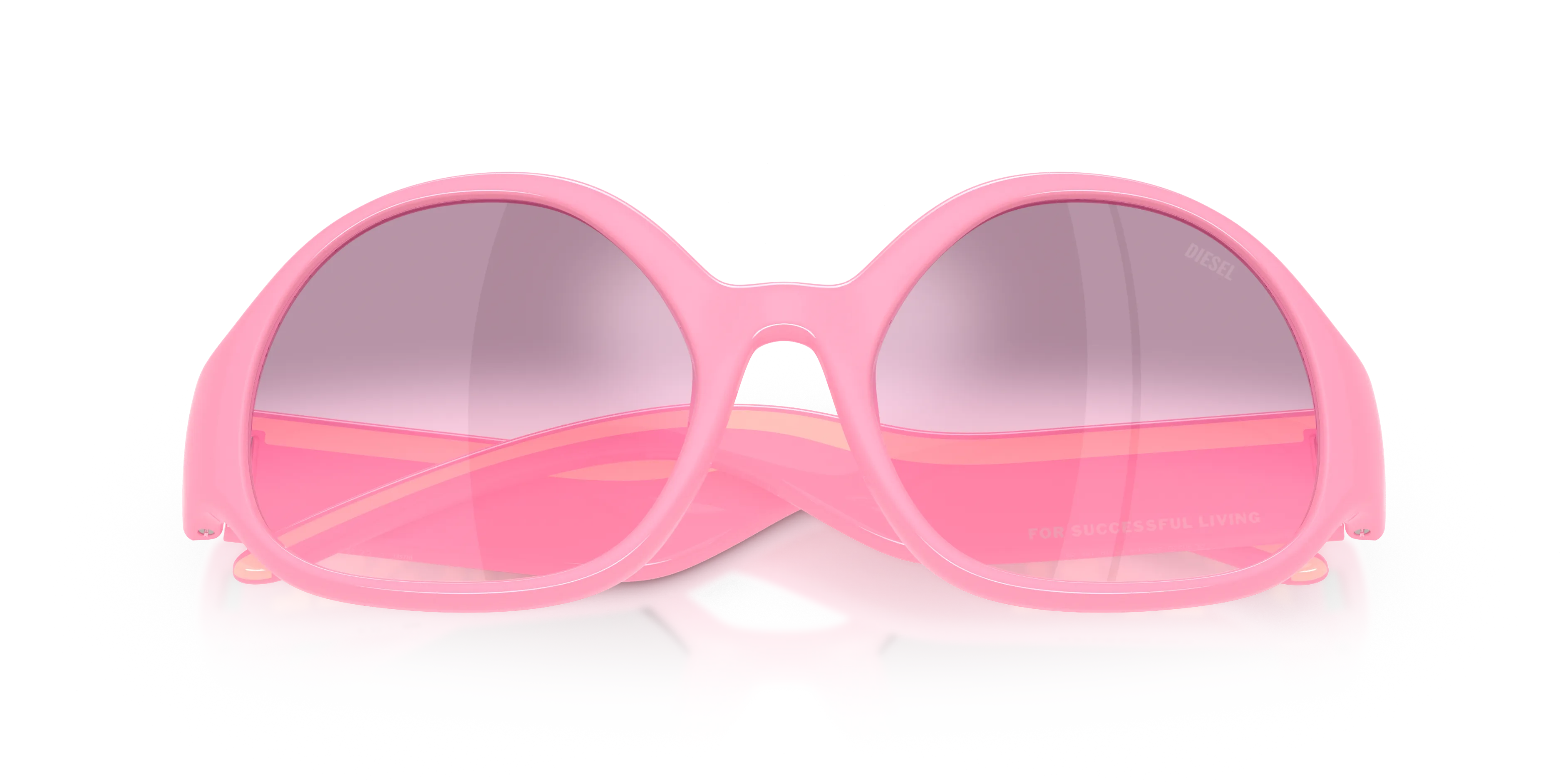DIESEL DL3022U 2055H9 Occhiali da sole Iniettato Rosa Rosa Rotonda Specchiate Sfumato - immagine 2