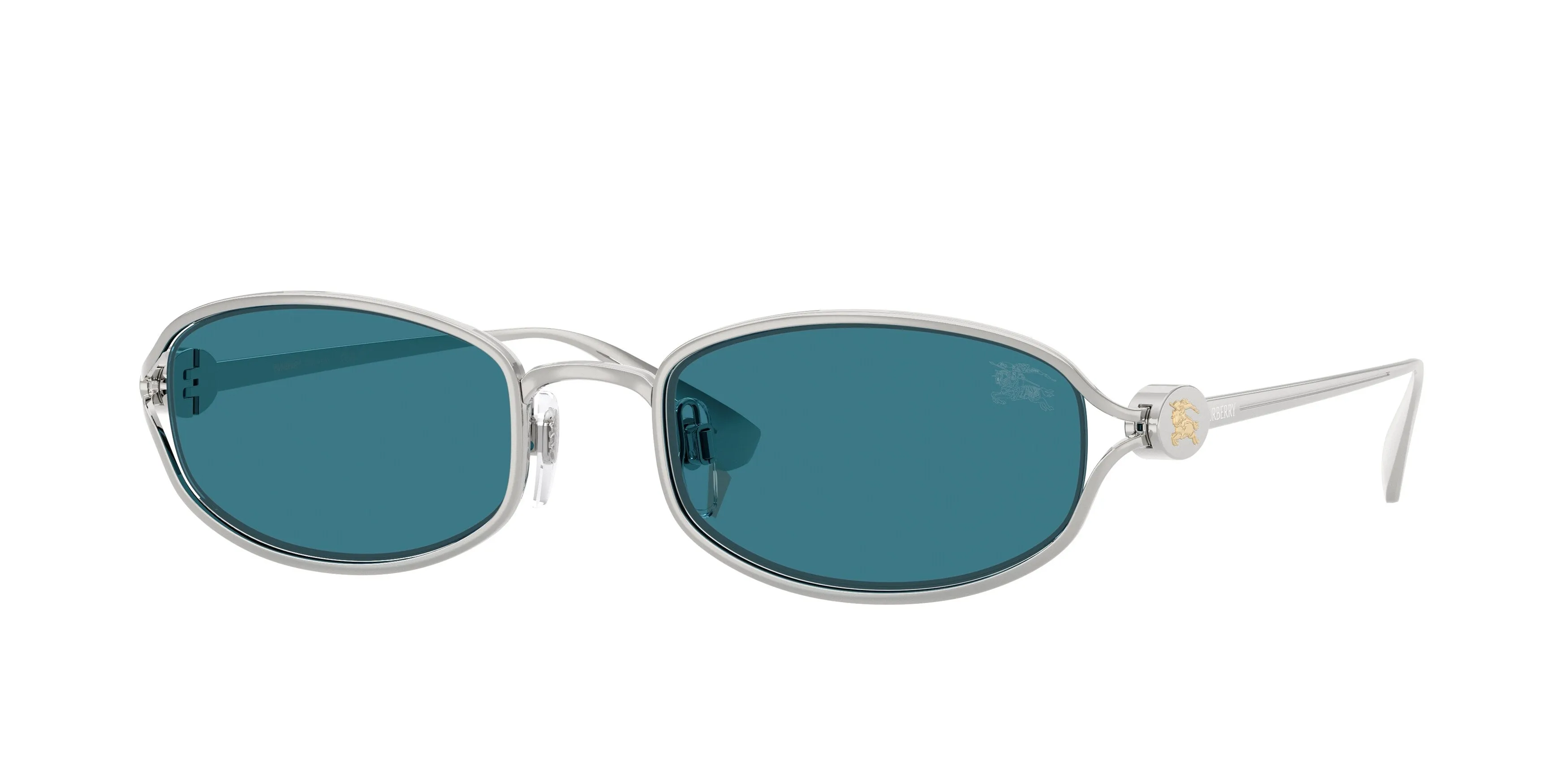 Burberry BE3177 100580 Occhiali da sole Metallo Argento Blu Rotonda Normale - immagine 1