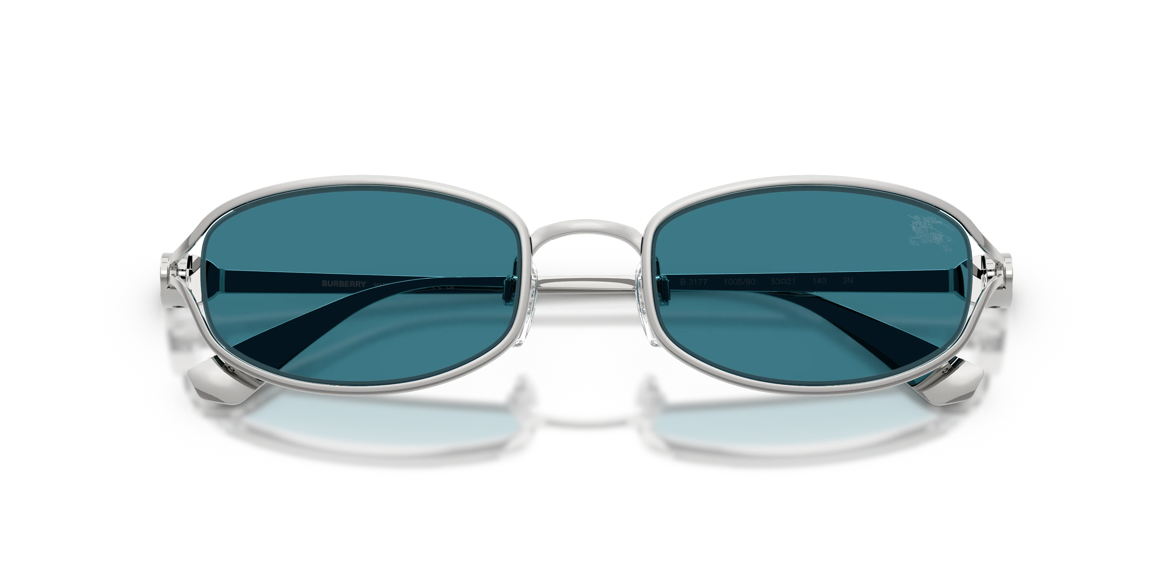 Burberry BE3177 100580 Occhiali da sole Metallo Argento Blu Rotonda Normale - immagine 2
