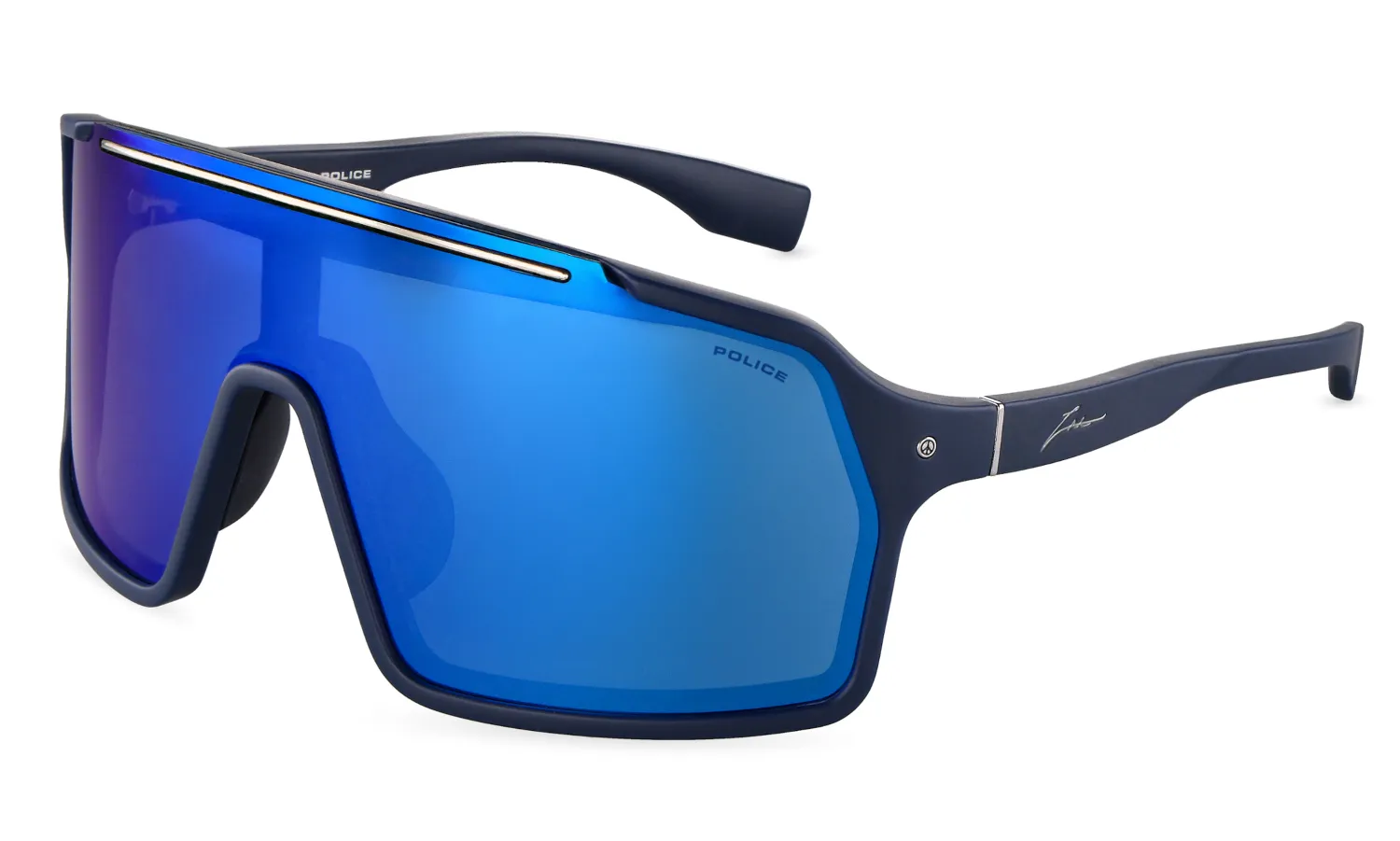 Police SPLU84 ZAC 1 R22B Occhiali da sole Iniettato Blu Fumo Maschera Idrorepellente Specchiato - immagine 1