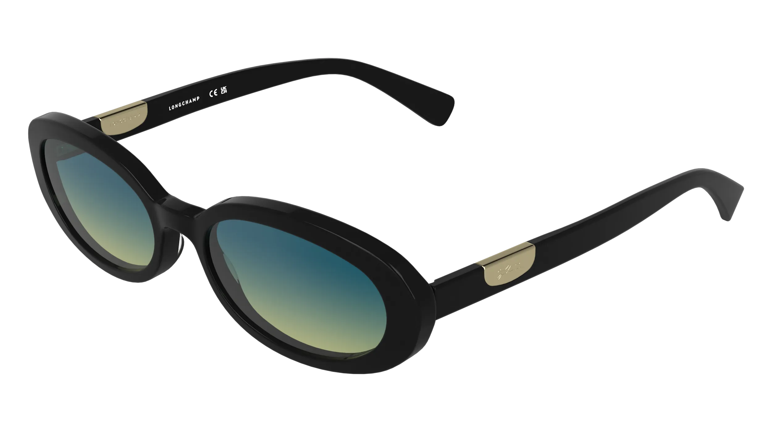 LONGCHAMP LO795S 001 Occhiali da sole Acetato Nero Azzurro Rotonda Normale Sfumato - immagine 1