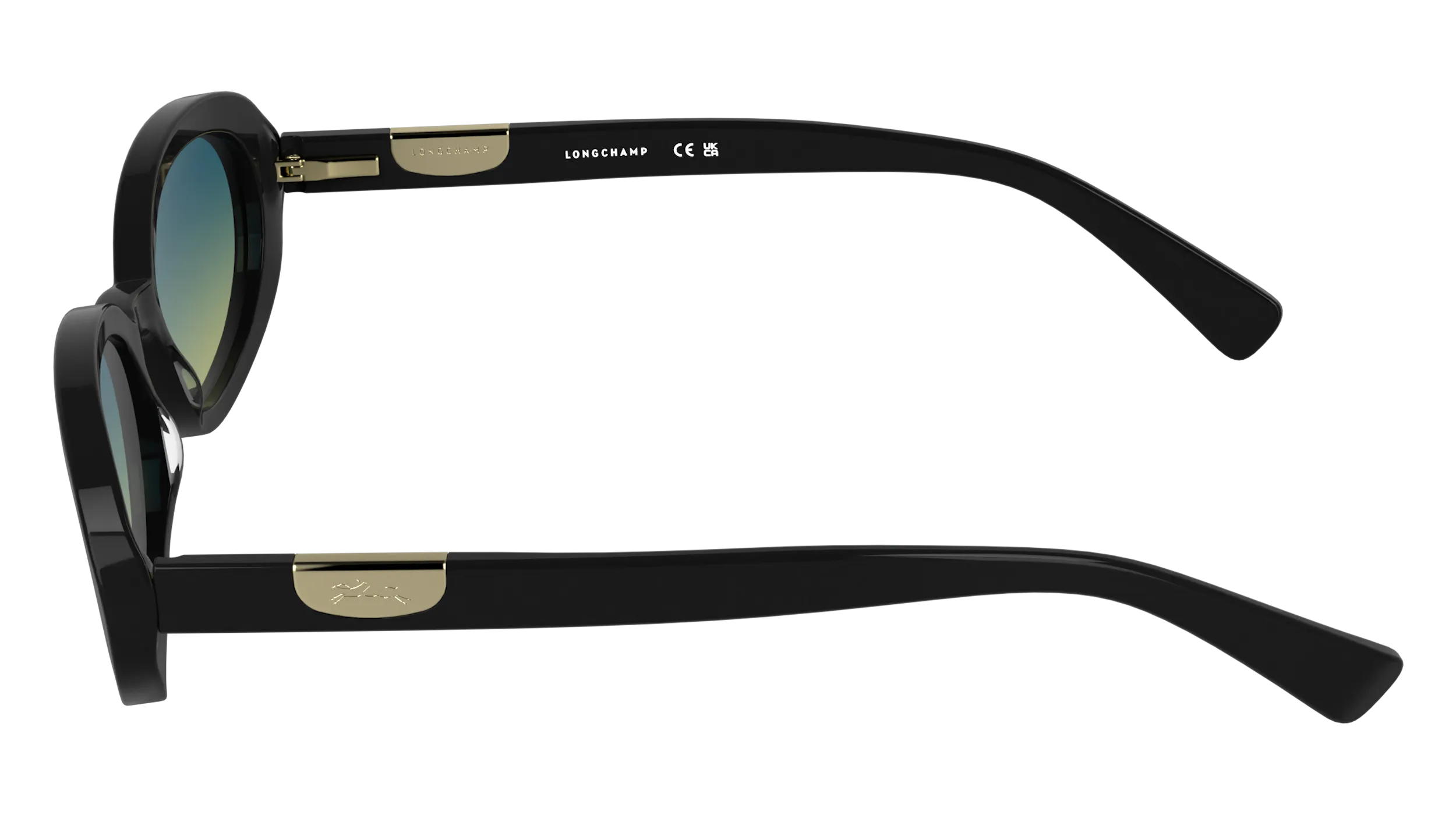 LONGCHAMP LO795S 001 Occhiali da sole Acetato Nero Azzurro Rotonda Normale Sfumato - immagine 3