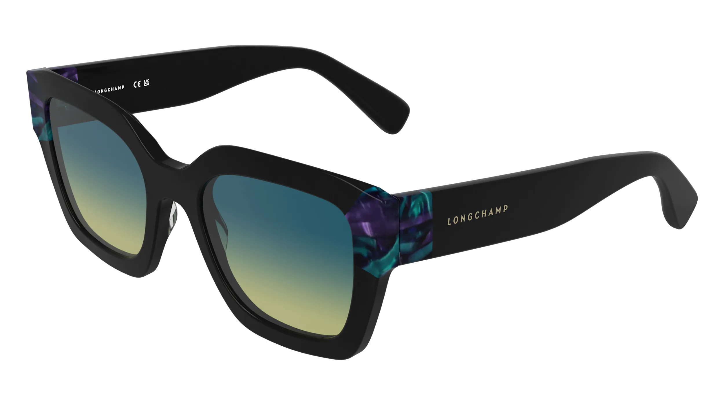 LONGCHAMP LO771S 007 Occhiali da sole Acetato Nero Azzurro Squadrata Normale Sfumato - immagine 1