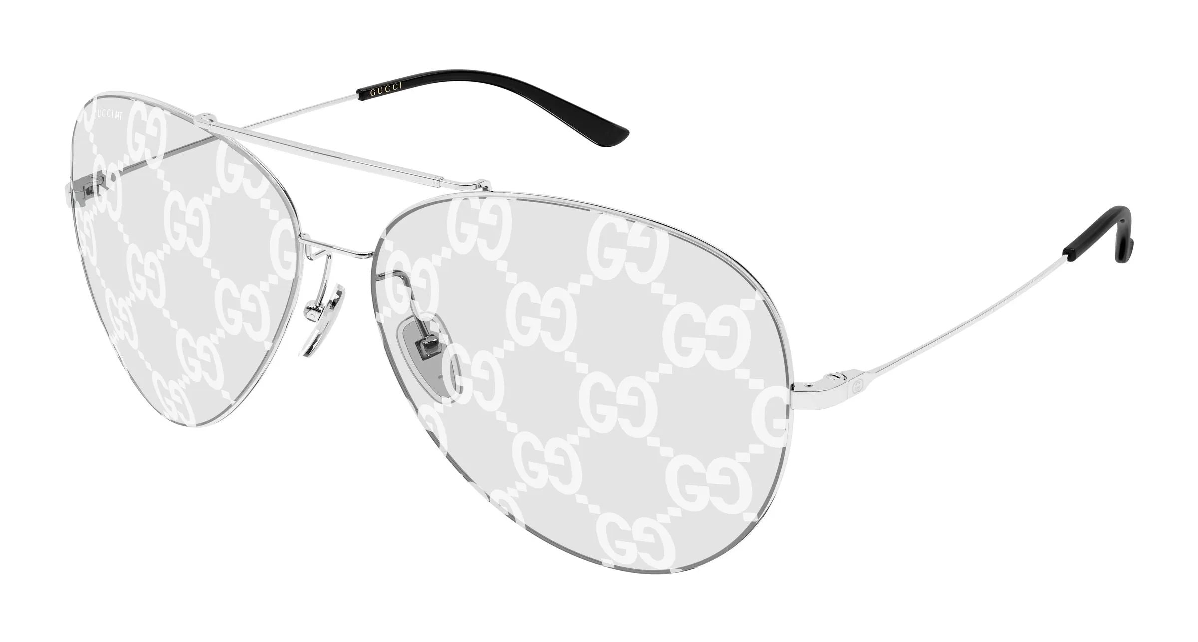 Gucci GG2172S 001 Occhiali da sole Metallo Argento Trasparente Pilot - immagine 1