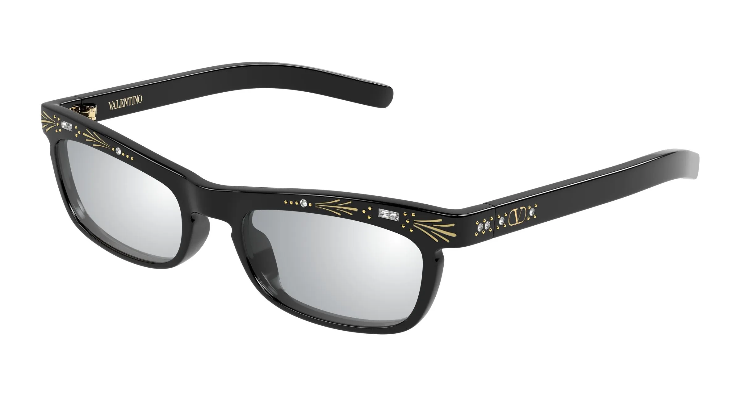 Valentino VG0044S 003 Occhiali da sole Acetato Nero Argento Squadrata - immagine 1