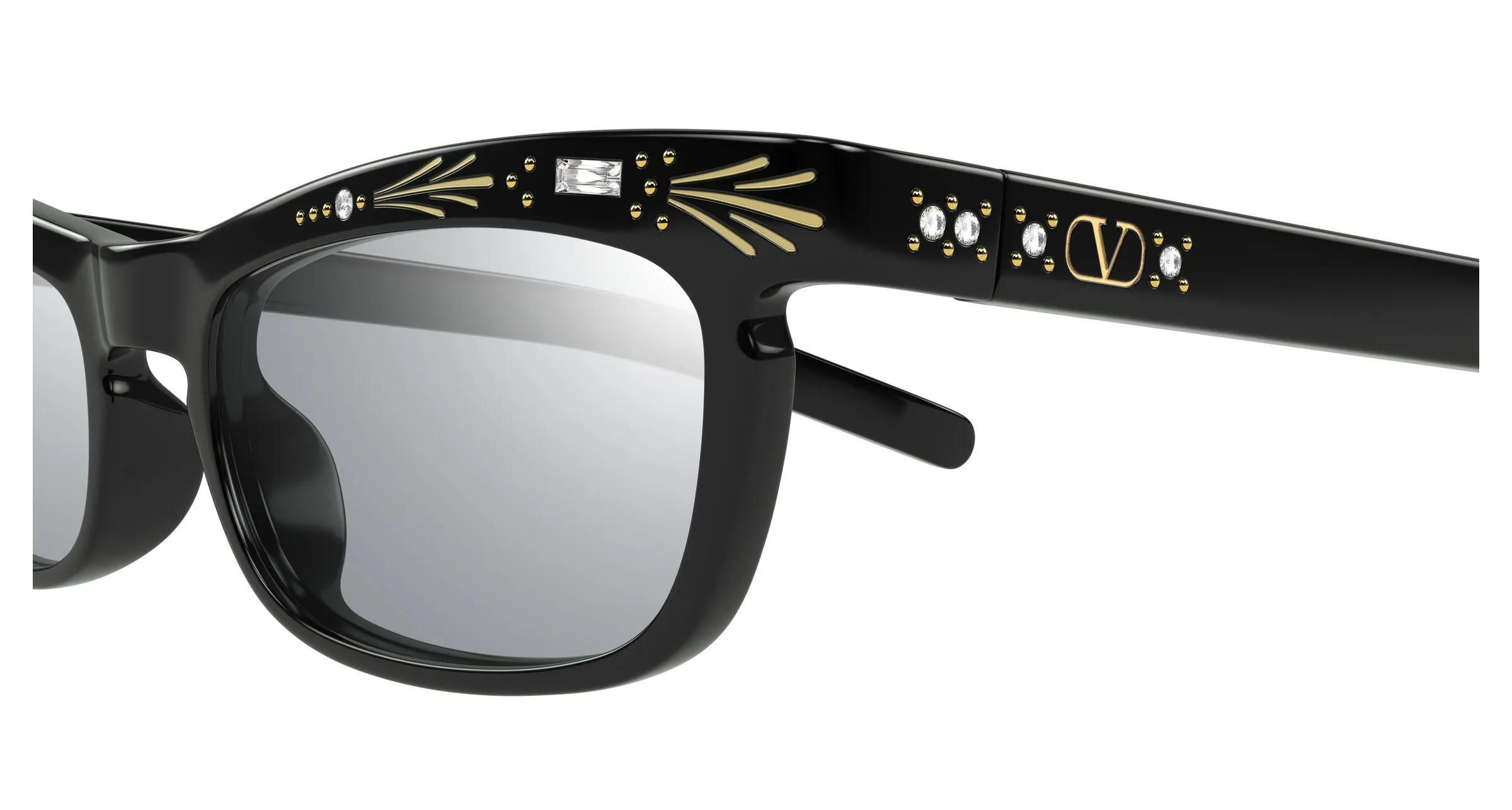 Valentino VG0044S 003 Occhiali da sole Acetato Nero Argento Squadrata - immagine 3