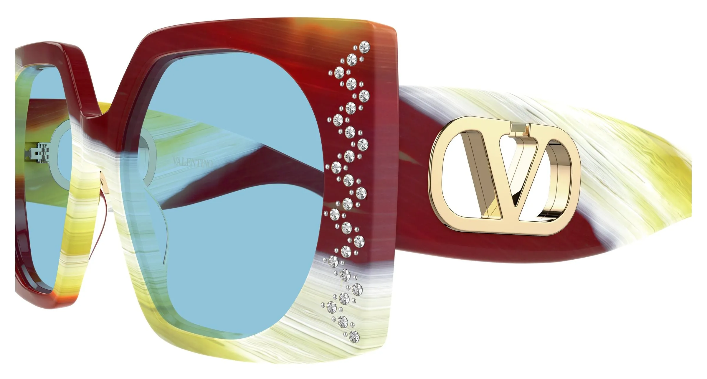 Valentino VG0002S 005 Occhiali da sole Acetato Rosso Blu Squadrata - immagine 3