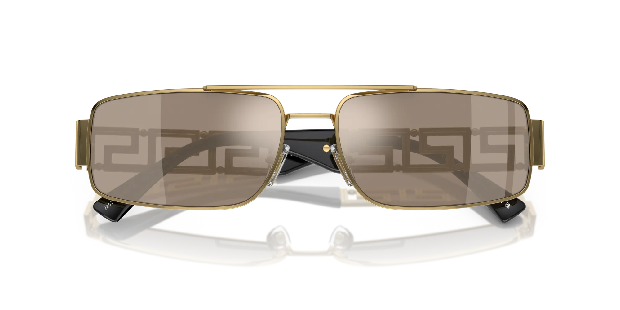 Versace VE2257 10025A Occhiali da sole Metallo Oro Marrone Squadrata Specchiate Specchiato - immagine 2