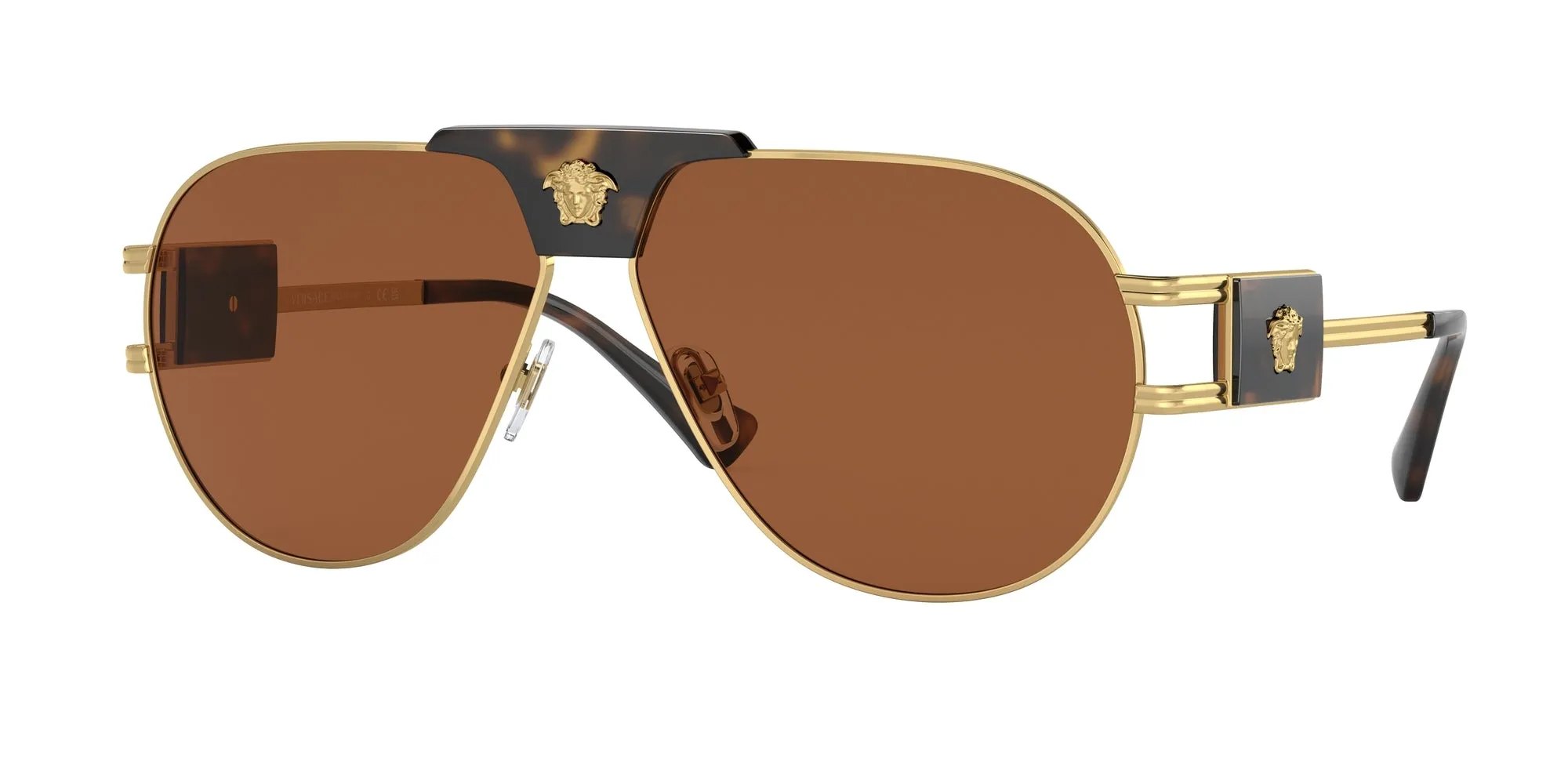 Versace VE2252 147073 Occhiali da sole Acciaio Oro Marrone Pilot Normale - immagine 1