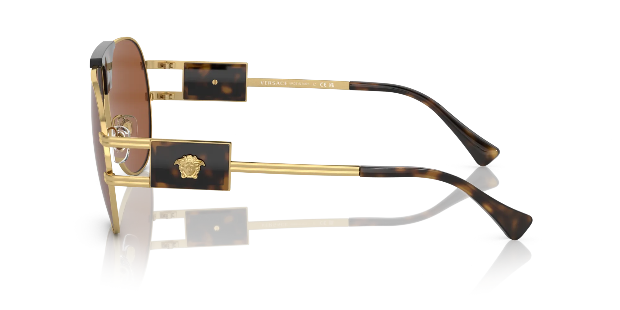 Versace VE2252 147073 Occhiali da sole Acciaio Oro Marrone Pilot Normale - immagine 4