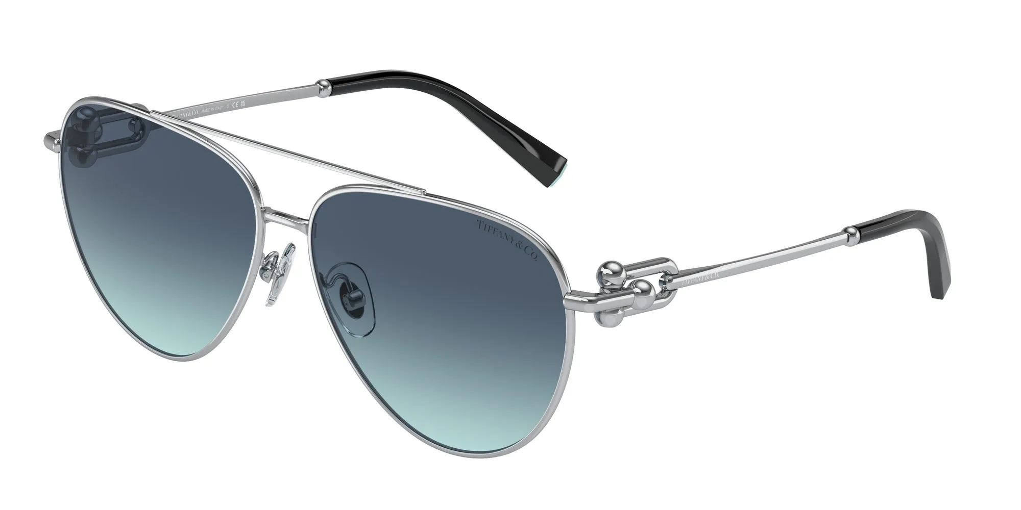 Tiffany TF3092 60019S Occhiali da sole Metallo Argento Blu Pilot Normale Sfumato - immagine 1