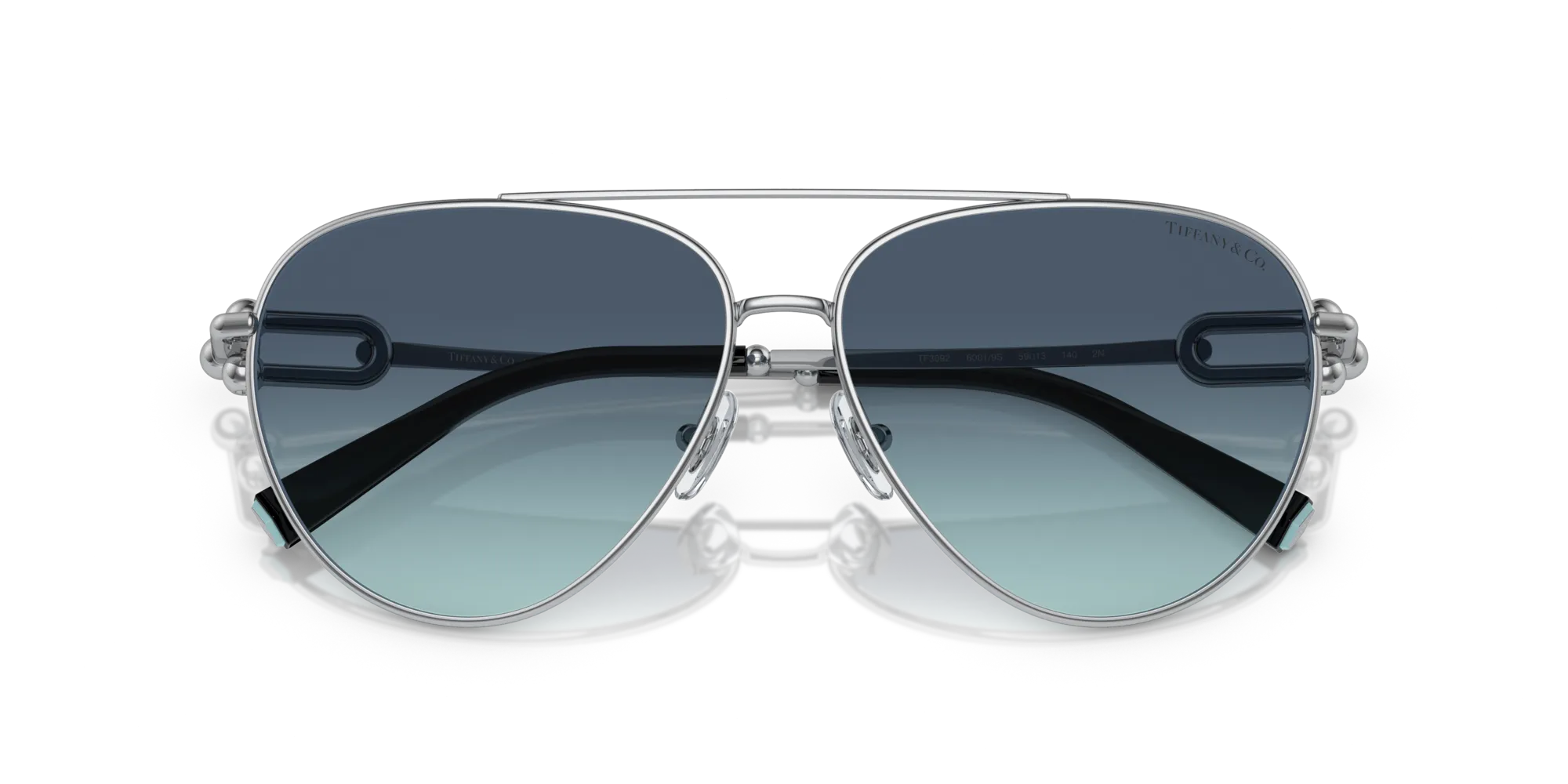 Tiffany TF3092 60019S Occhiali da sole Metallo Argento Blu Pilot Normale Sfumato - immagine 2