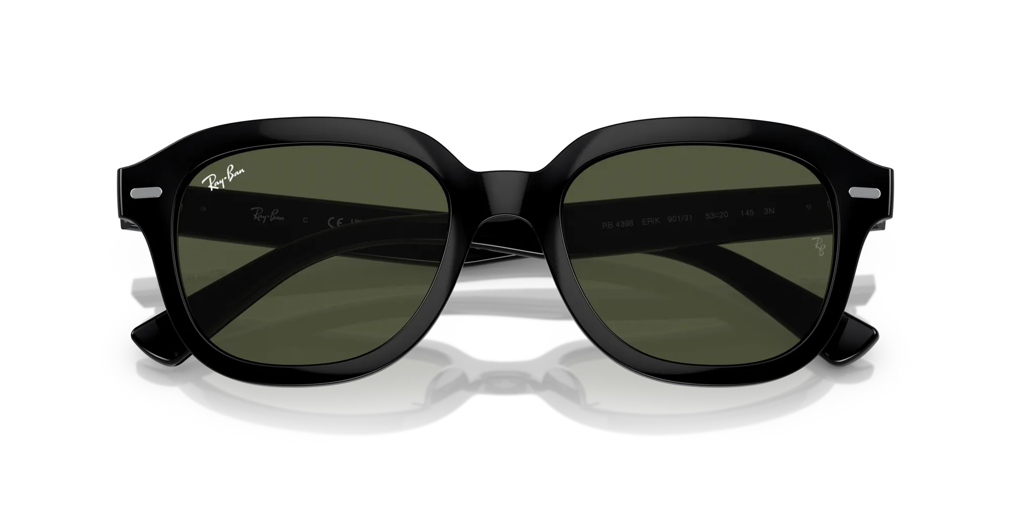 Ray - Ban RB4398 ERIK 901/31 Occhiali da sole Iniettato Nero Verde Squadrata Normale - immagine 2