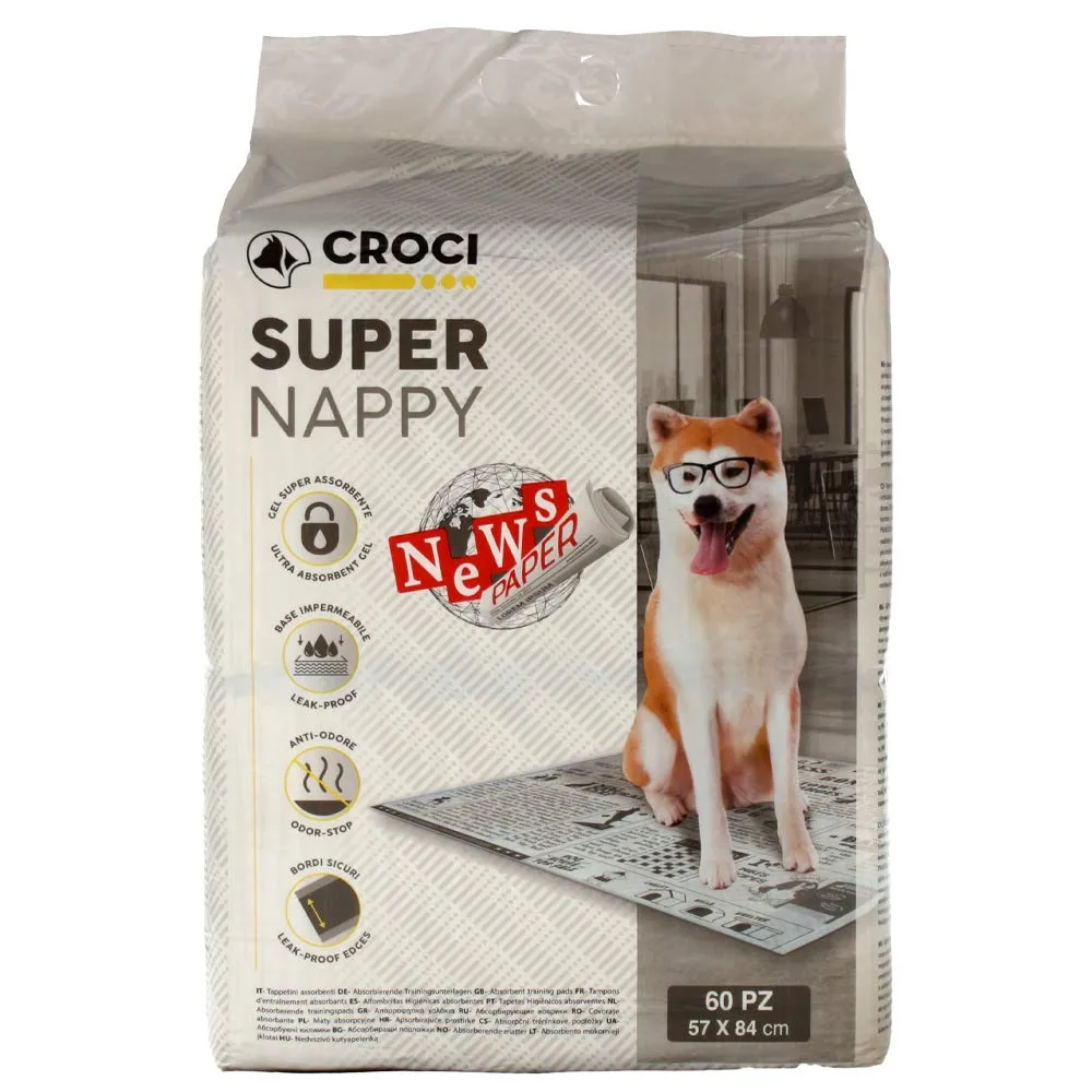 Croci Super Nappy Newspaper - Tappetini Igienici per Cani 57x84 cm - 60 pezzi, Traverse Cani e Animali Domestici, per Pipi Cane e Gatto Ultra Assorbenti Usa e Getta, Antistrappo e Antiodore - immagine 2