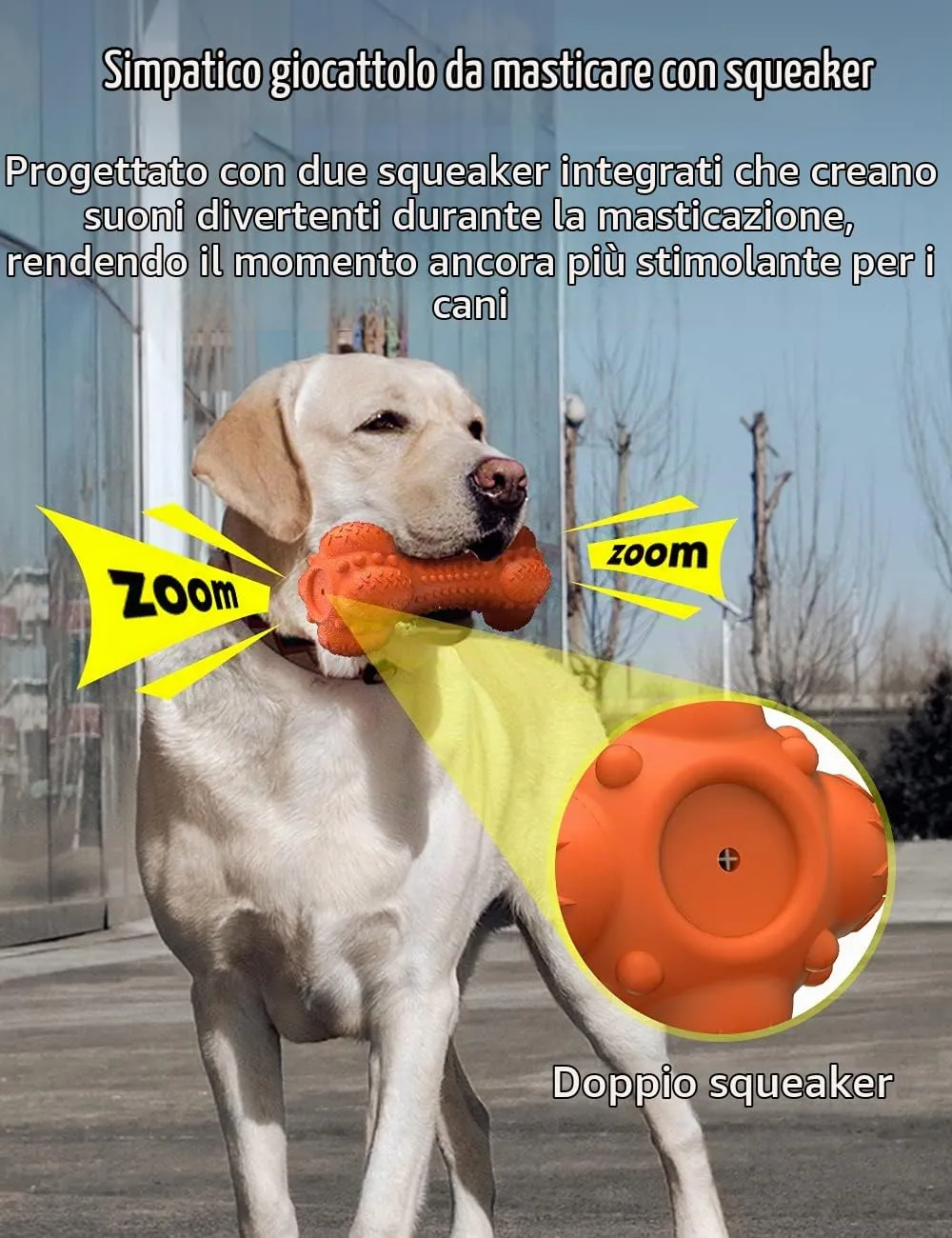 SCHITEC Giocattoli per Cani con Squeaker & Gioco Interattivo - Indistruttibile Giocattolo da Masticare per Masticatori Aggressivi, con Osso in Gomma per Pulire i Denti per Cani Medi e Grandi - immagine 2