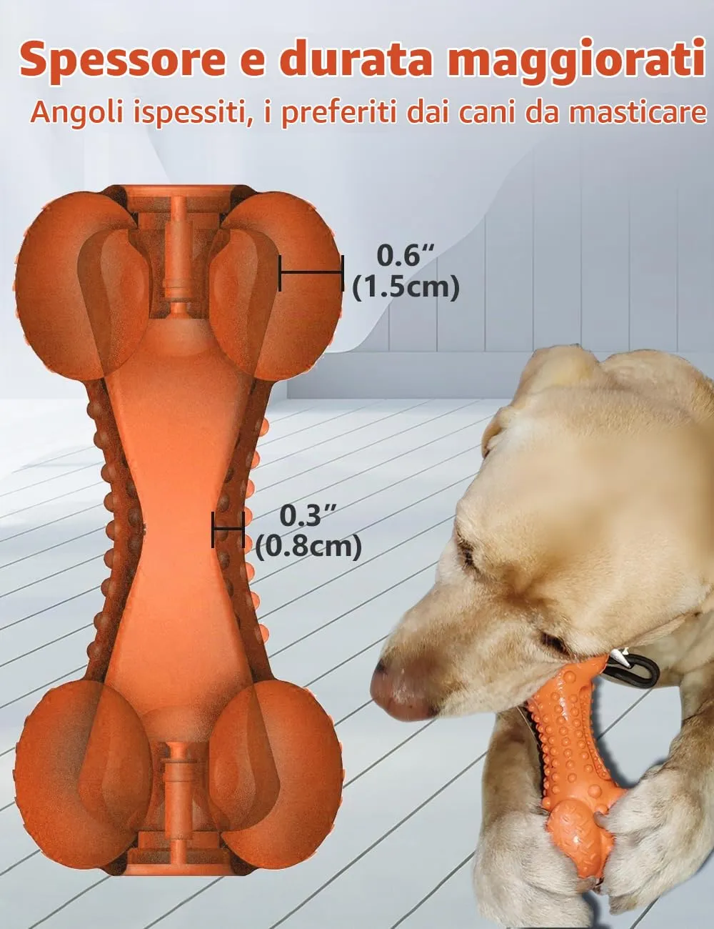 SCHITEC Giocattoli per Cani con Squeaker & Gioco Interattivo - Indistruttibile Giocattolo da Masticare per Masticatori Aggressivi, con Osso in Gomma per Pulire i Denti per Cani Medi e Grandi - immagine 4